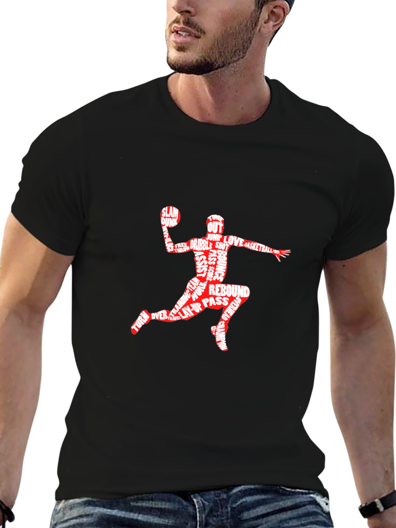 Basketball Word Art Graphic T-Shirt - Black