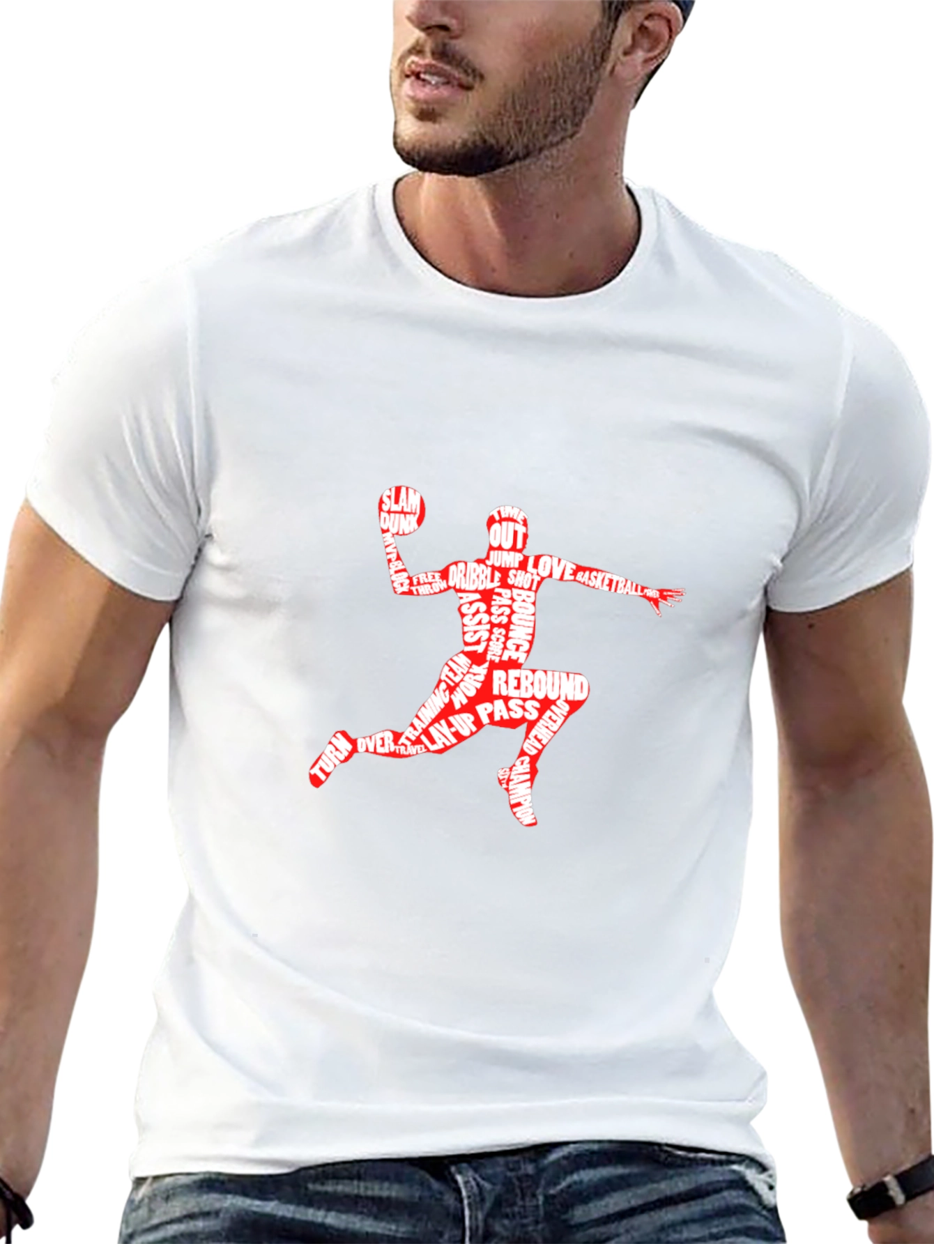 Basketball Word Art Graphic T-Shirt - Black
