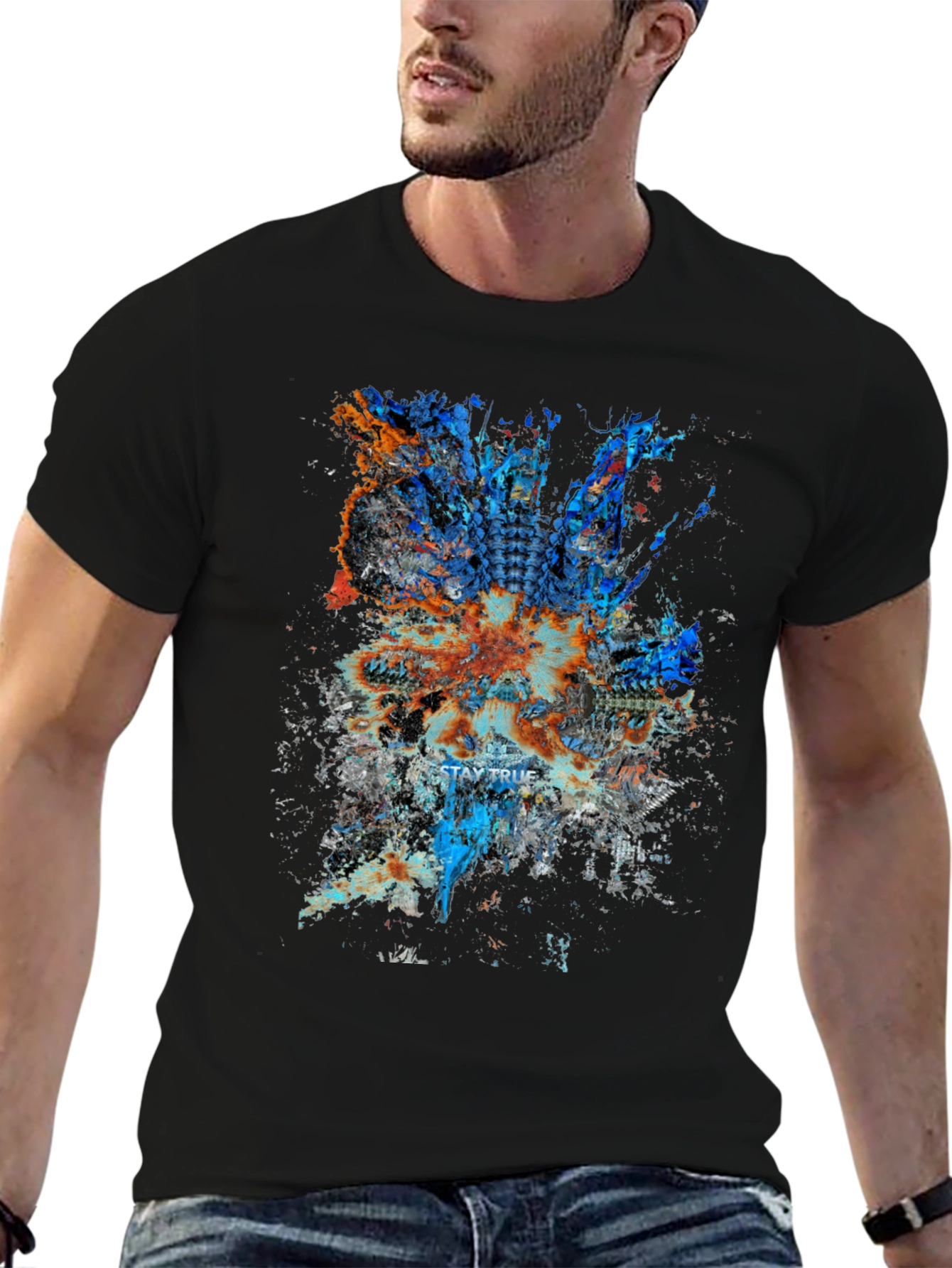 Abstract Graphic Print Mens Black T-Shirt