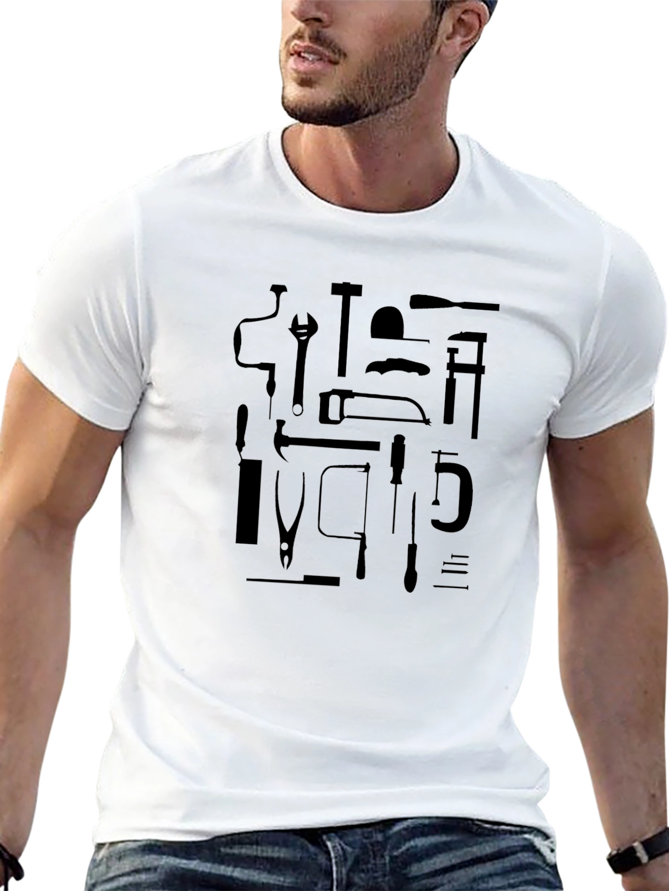 Black Tool Pattern T-Shirt