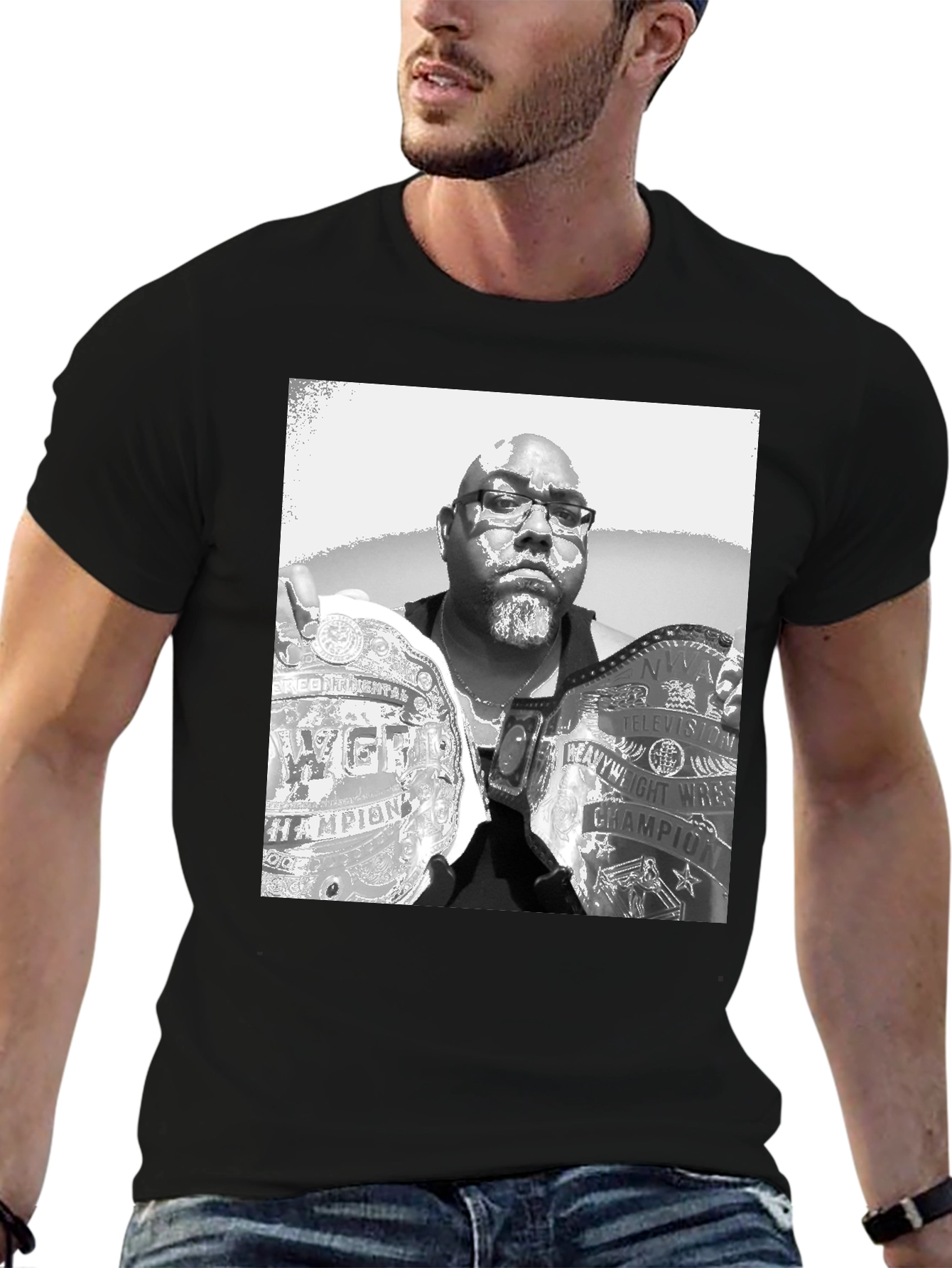 Black T-Shirt with Champion Wrestler Graphic