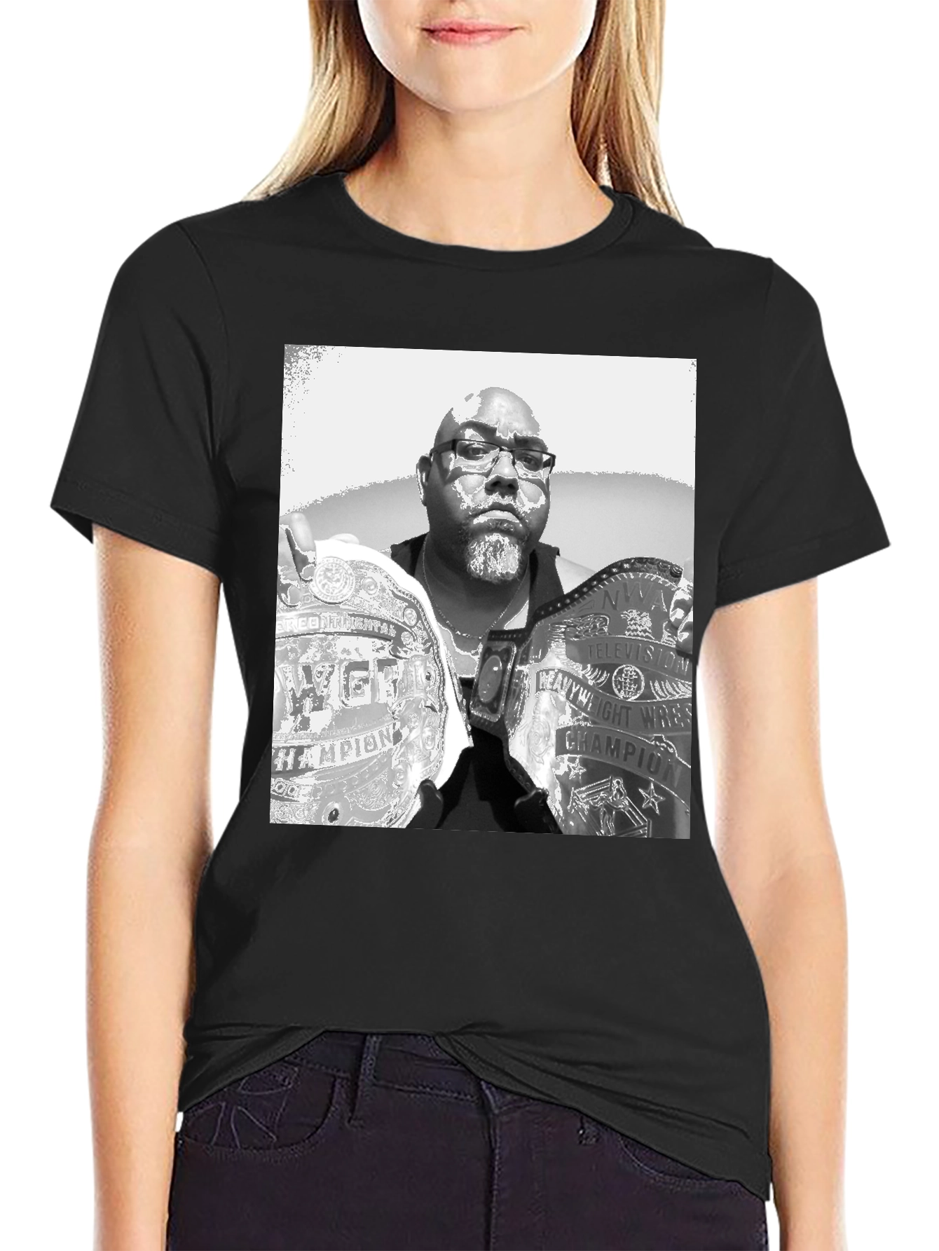 Black T-Shirt with Champion Wrestler Graphic