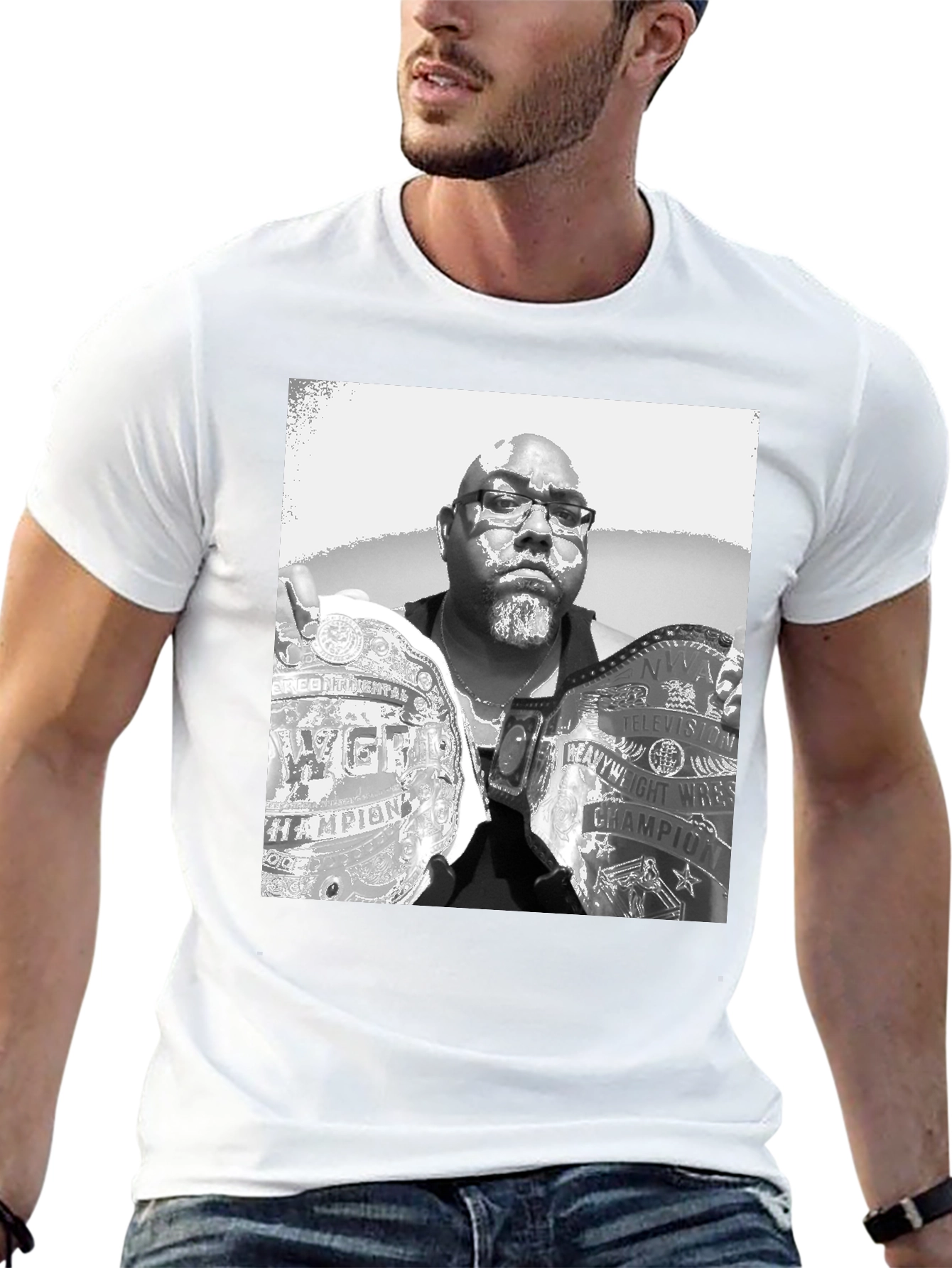 Black T-Shirt with Champion Wrestler Graphic