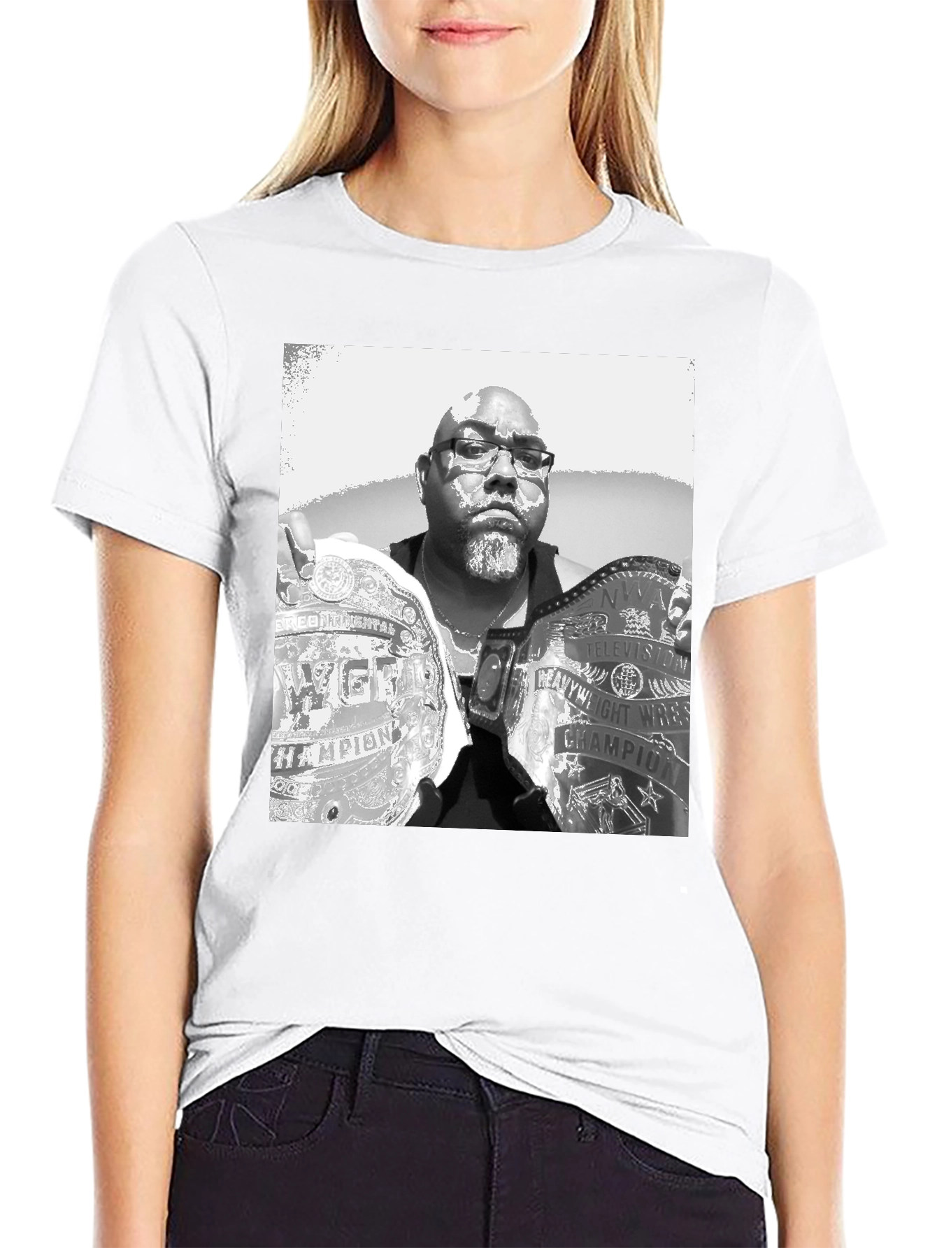 Black T-Shirt with Champion Wrestler Graphic