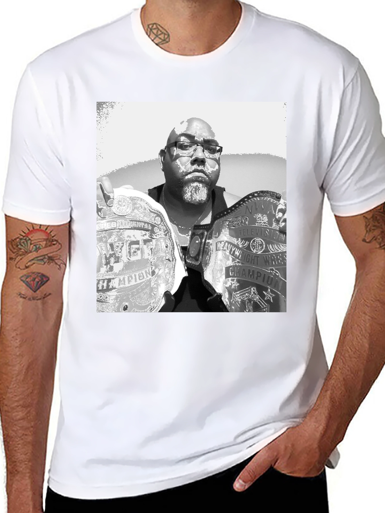 Black T-Shirt with Champion Wrestler Graphic