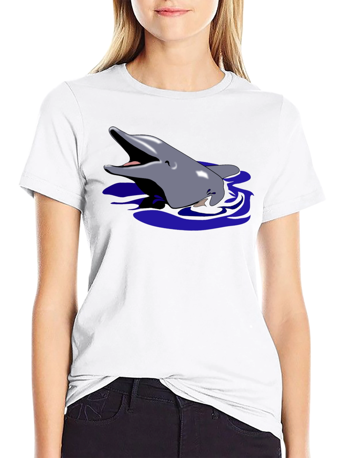 Dolphin Graphic Tee - Black Cotton T-Shirt