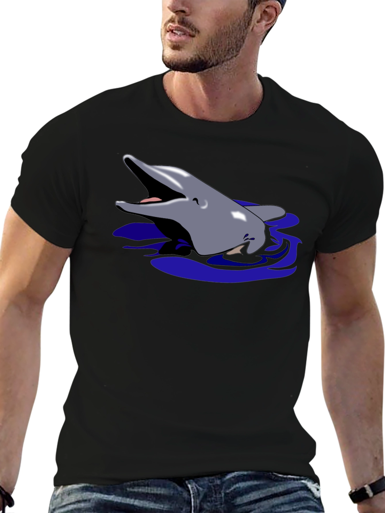 Dolphin Graphic Tee - Black Cotton T-Shirt