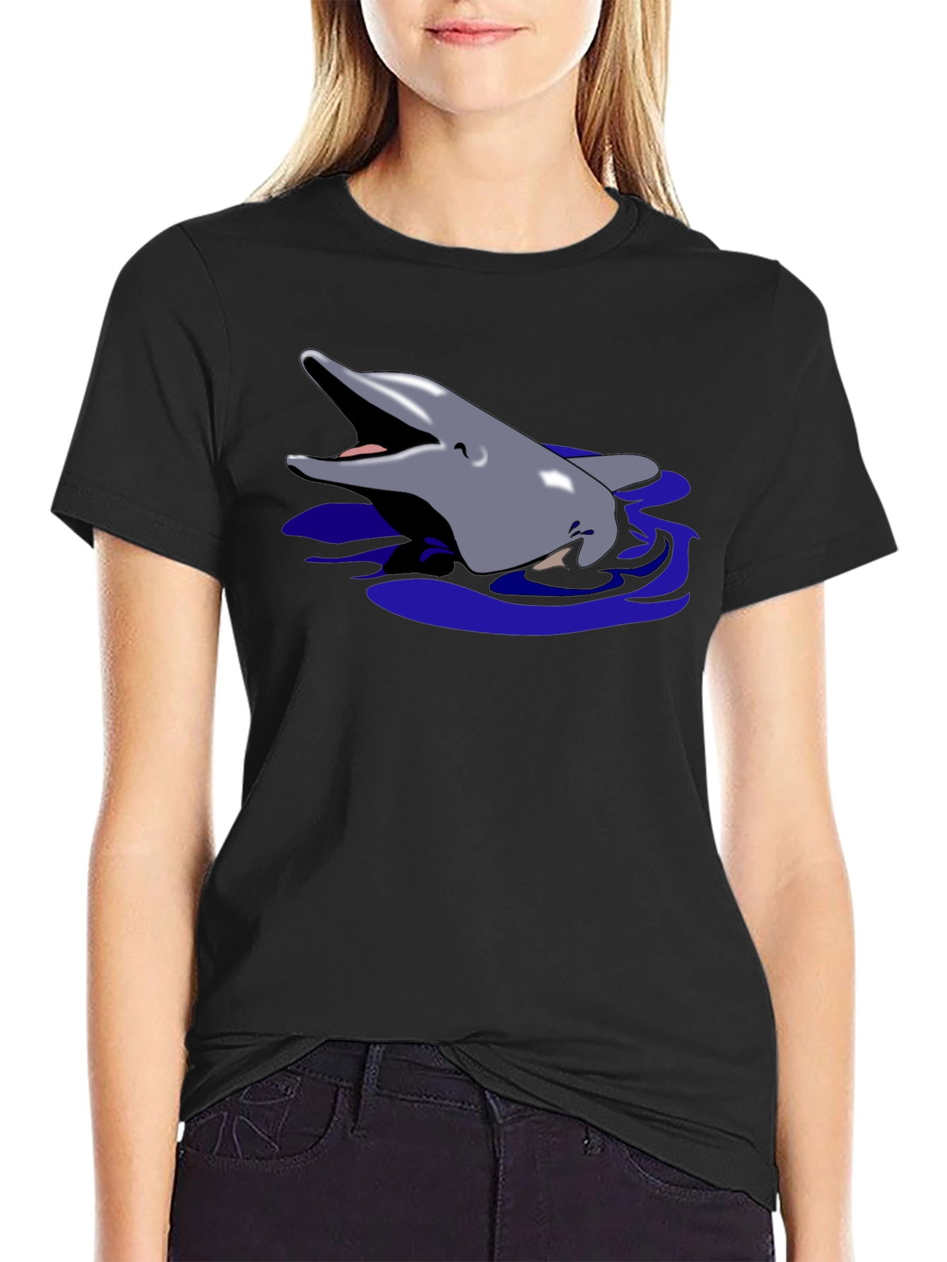Dolphin Graphic Tee - Black Cotton T-Shirt