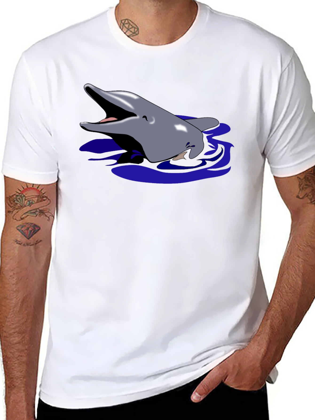 Dolphin Graphic Tee - Black Cotton T-Shirt