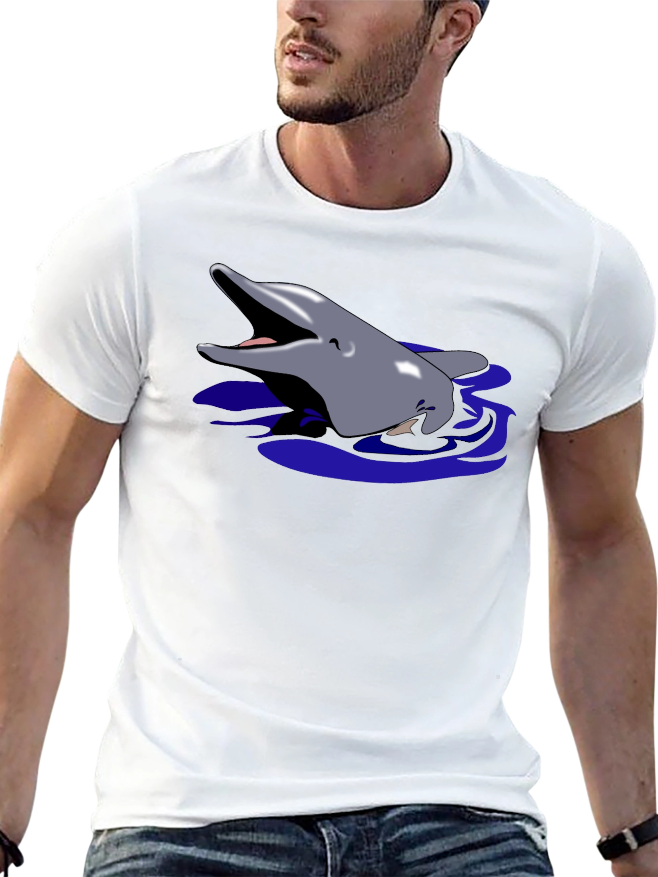 Dolphin Graphic Tee - Black Cotton T-Shirt