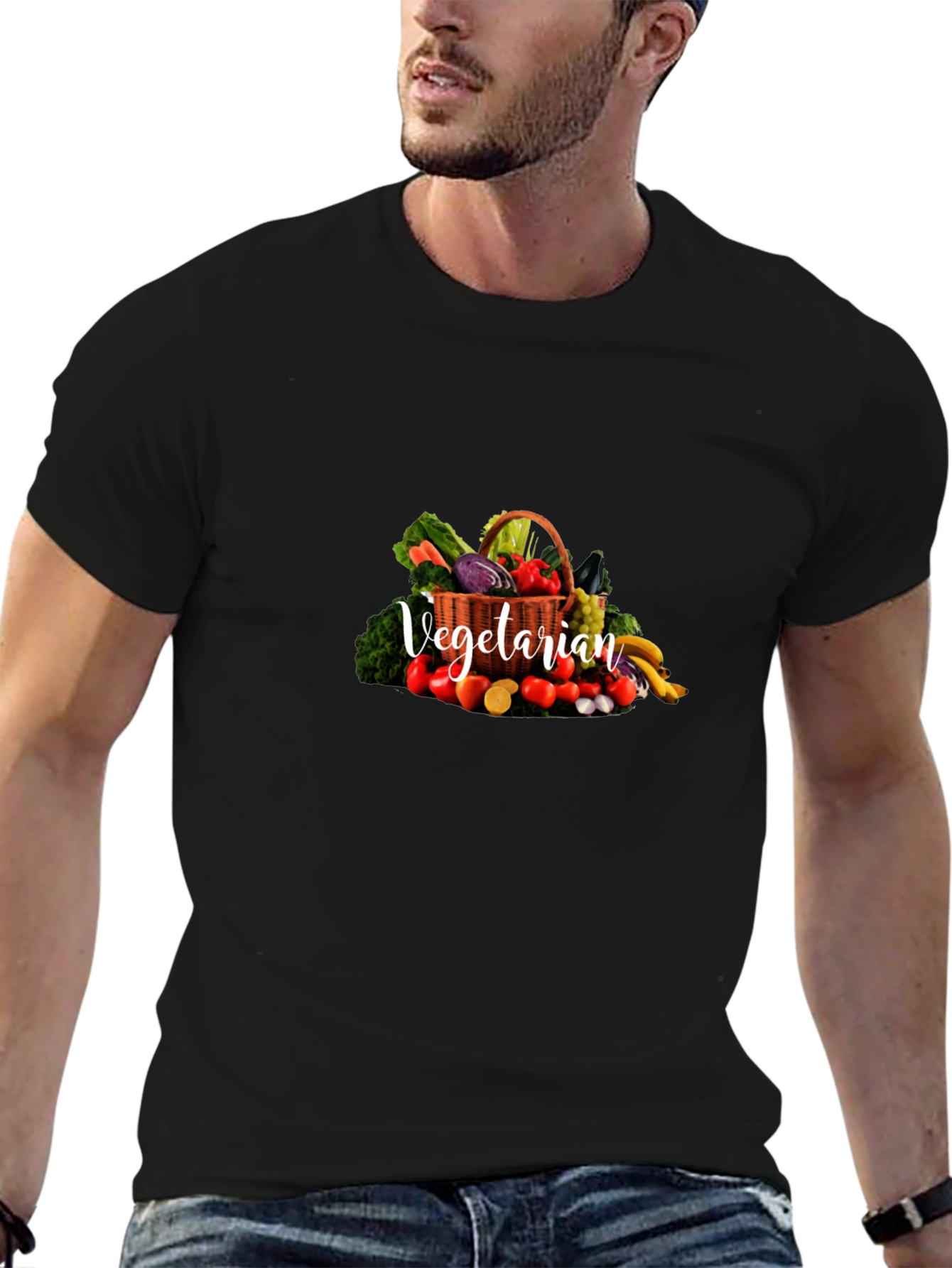Vegetarian Graphic Print Crew Neck T-Shirt