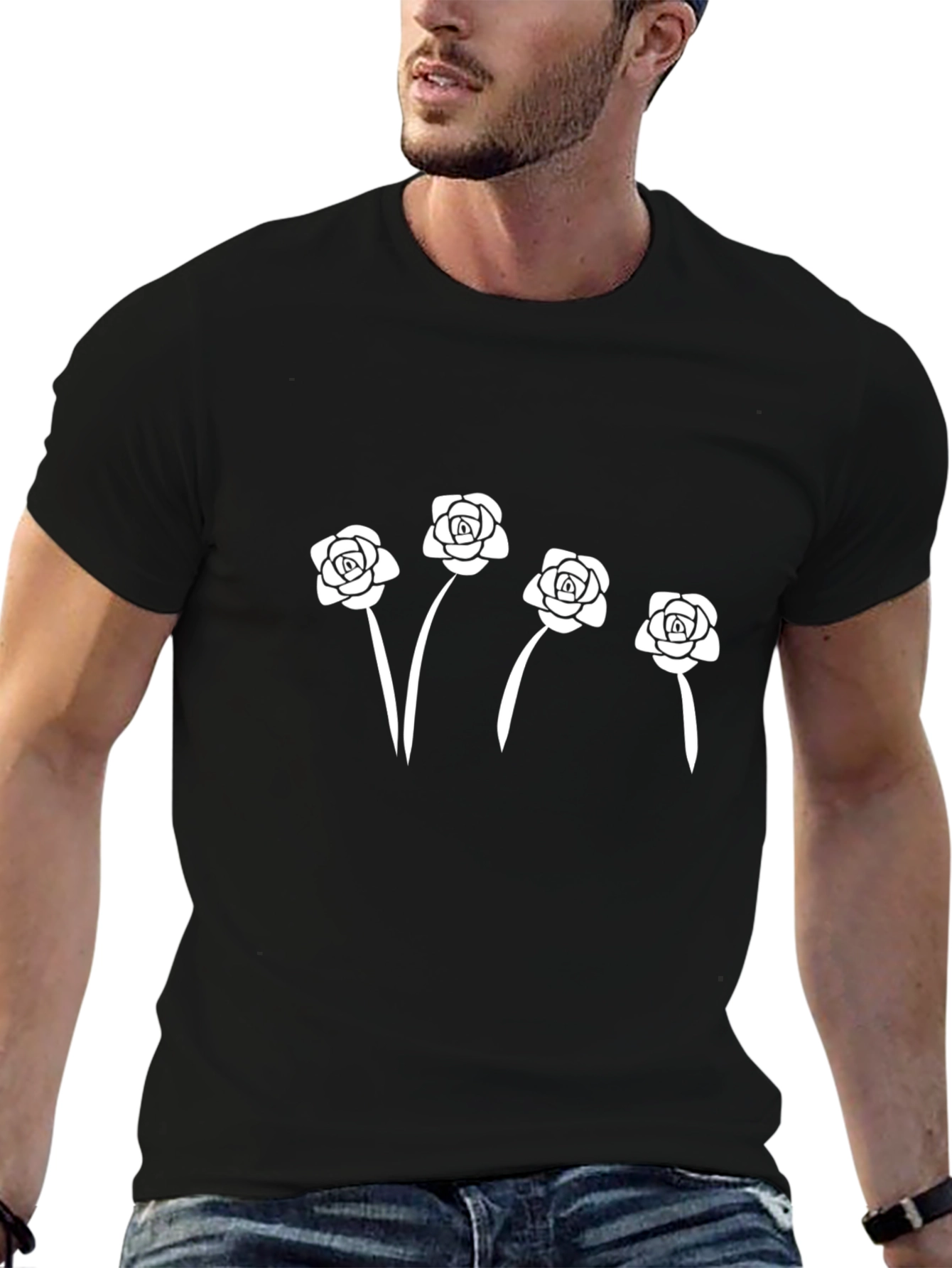 Black Floral Rose Graphic T-Shirt for Men