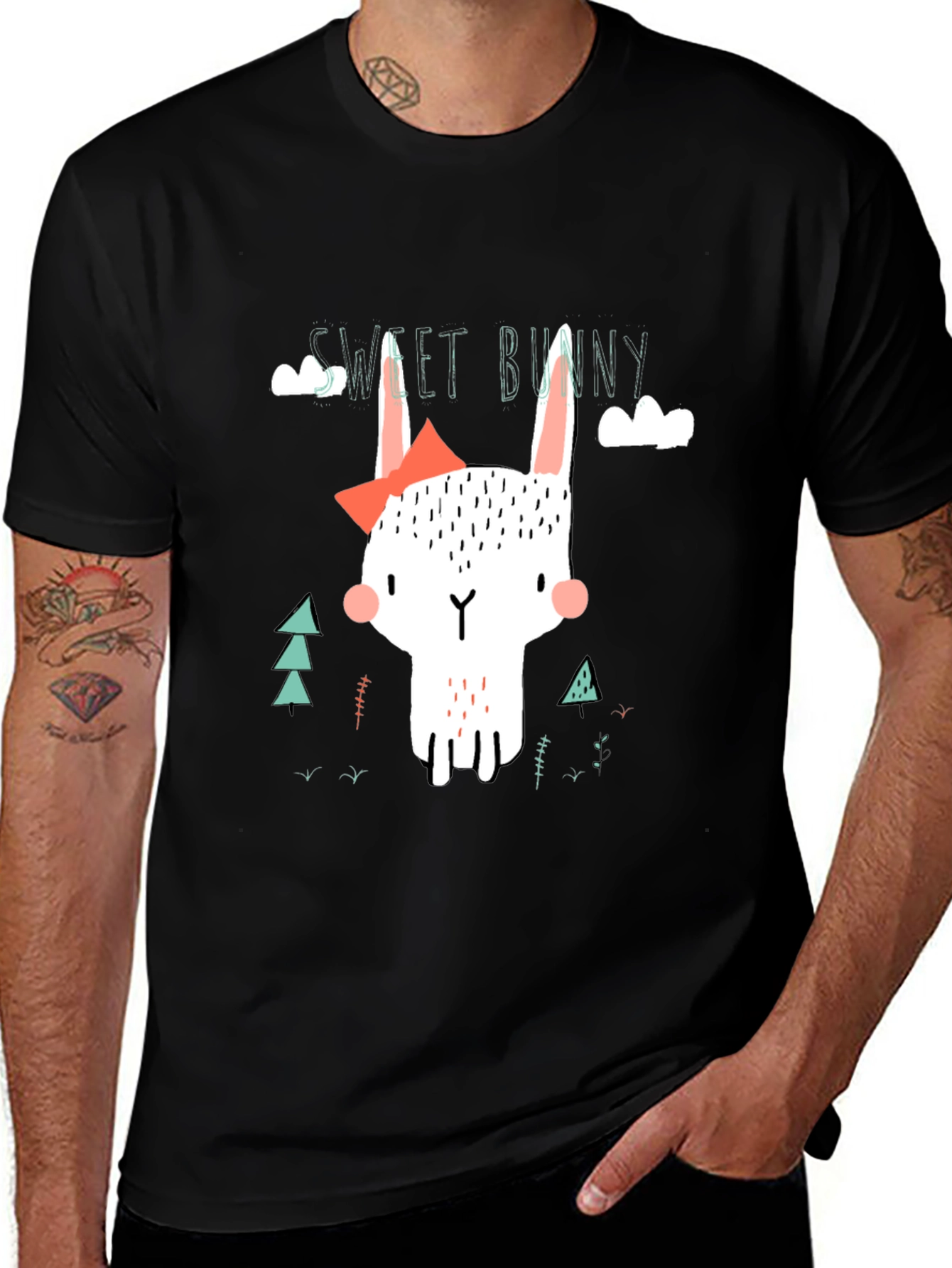 Sweet Bunny Graphic Tee - Black Cotton T-Shirt