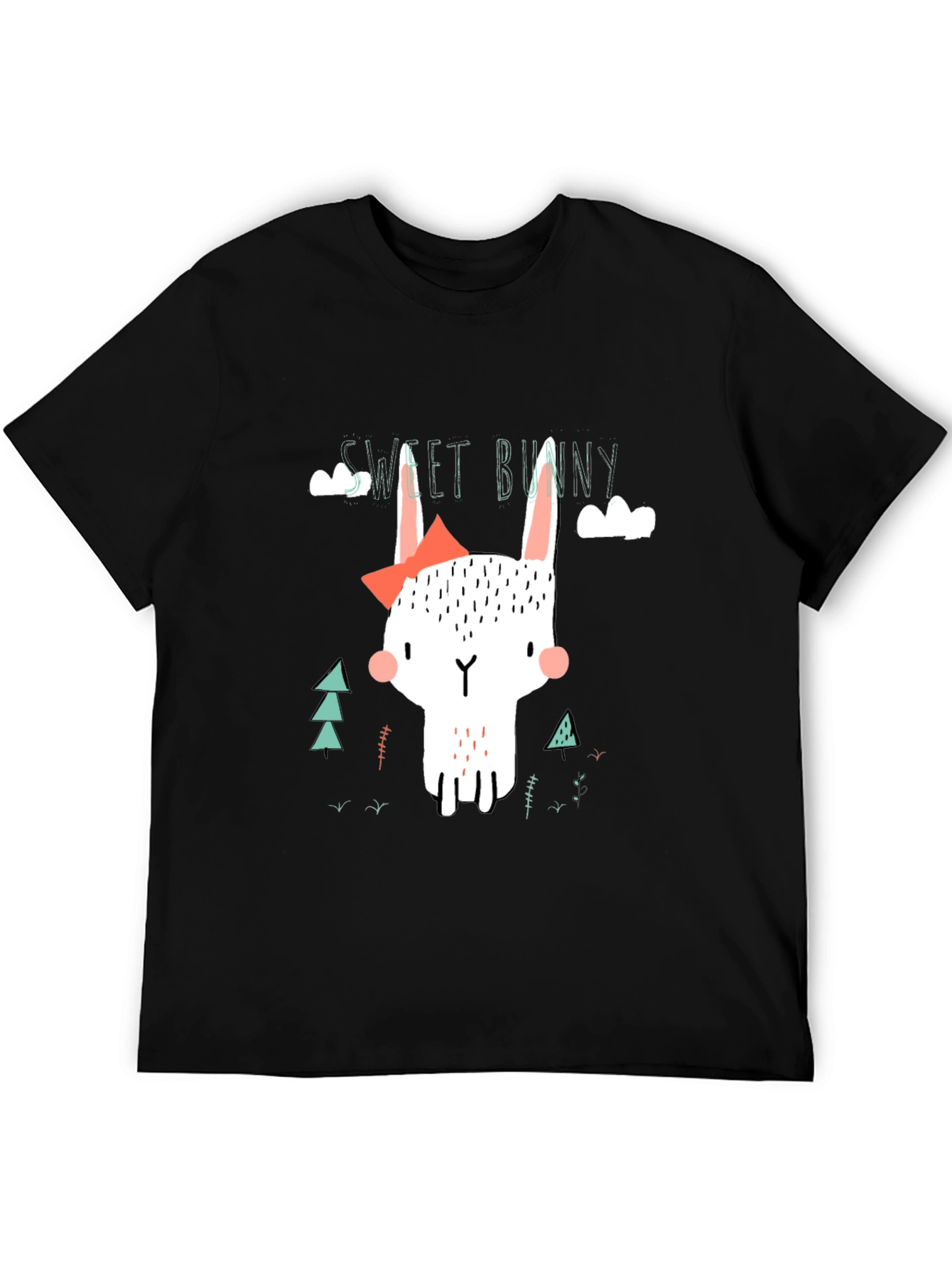 Sweet Bunny Graphic Tee - Black Cotton T-Shirt
