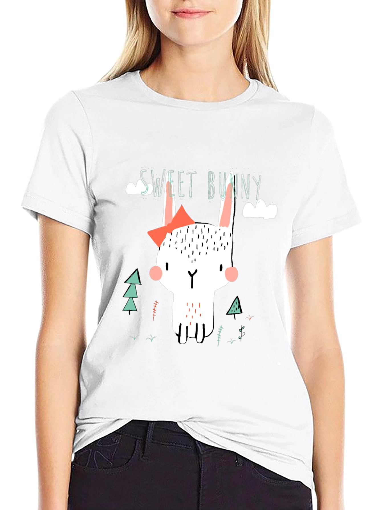 Sweet Bunny Graphic Tee - Black Cotton T-Shirt