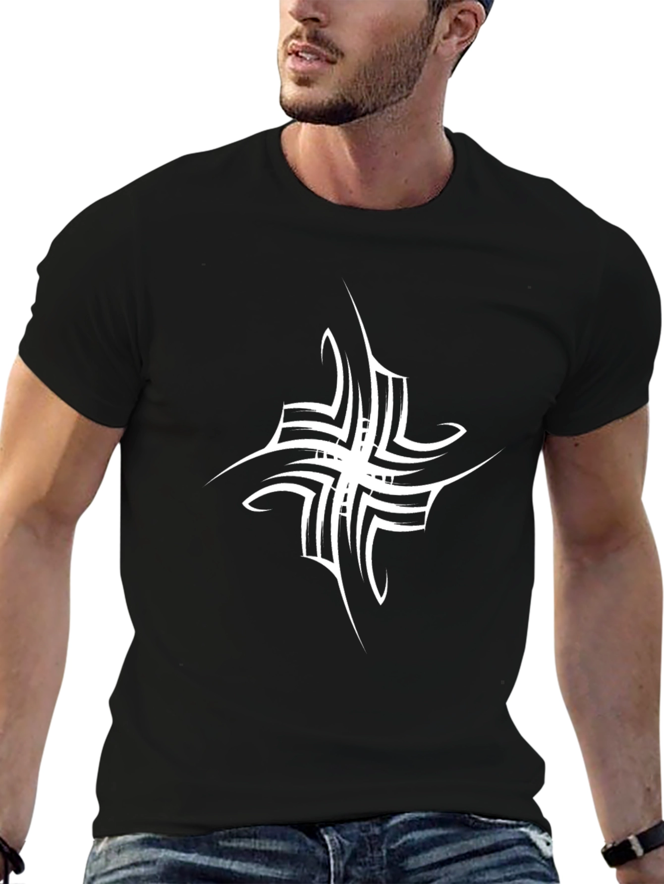 Modern Tribal Graphic Black T-Shirt