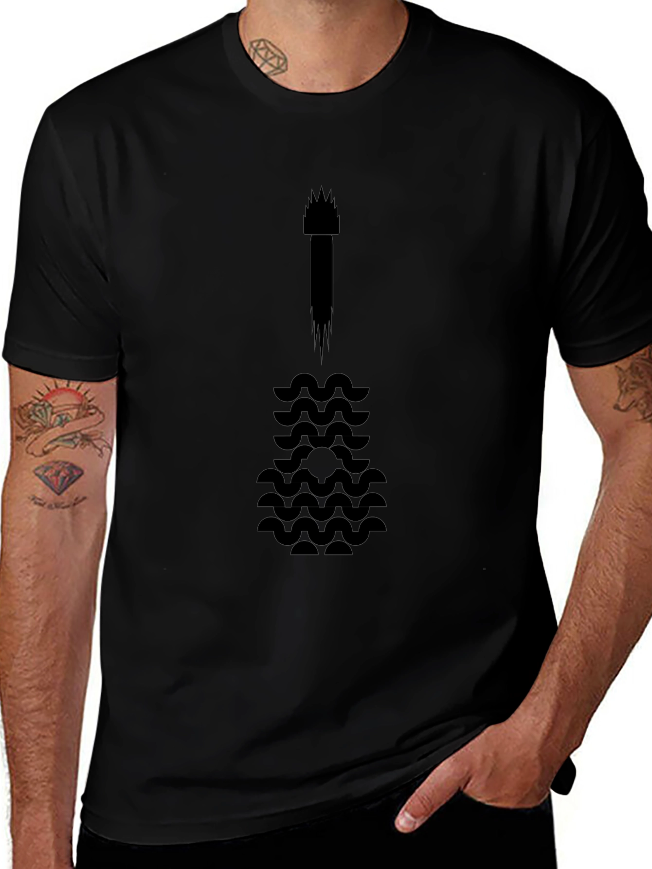 Abstract Guitar Graphic Tee - Black Cotton Blend