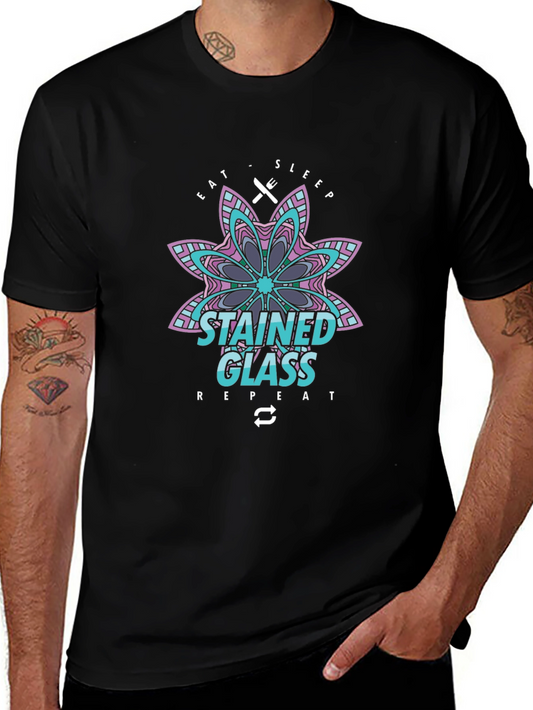 Stained Glass Eat Sleep Repeat Black T-Shirt