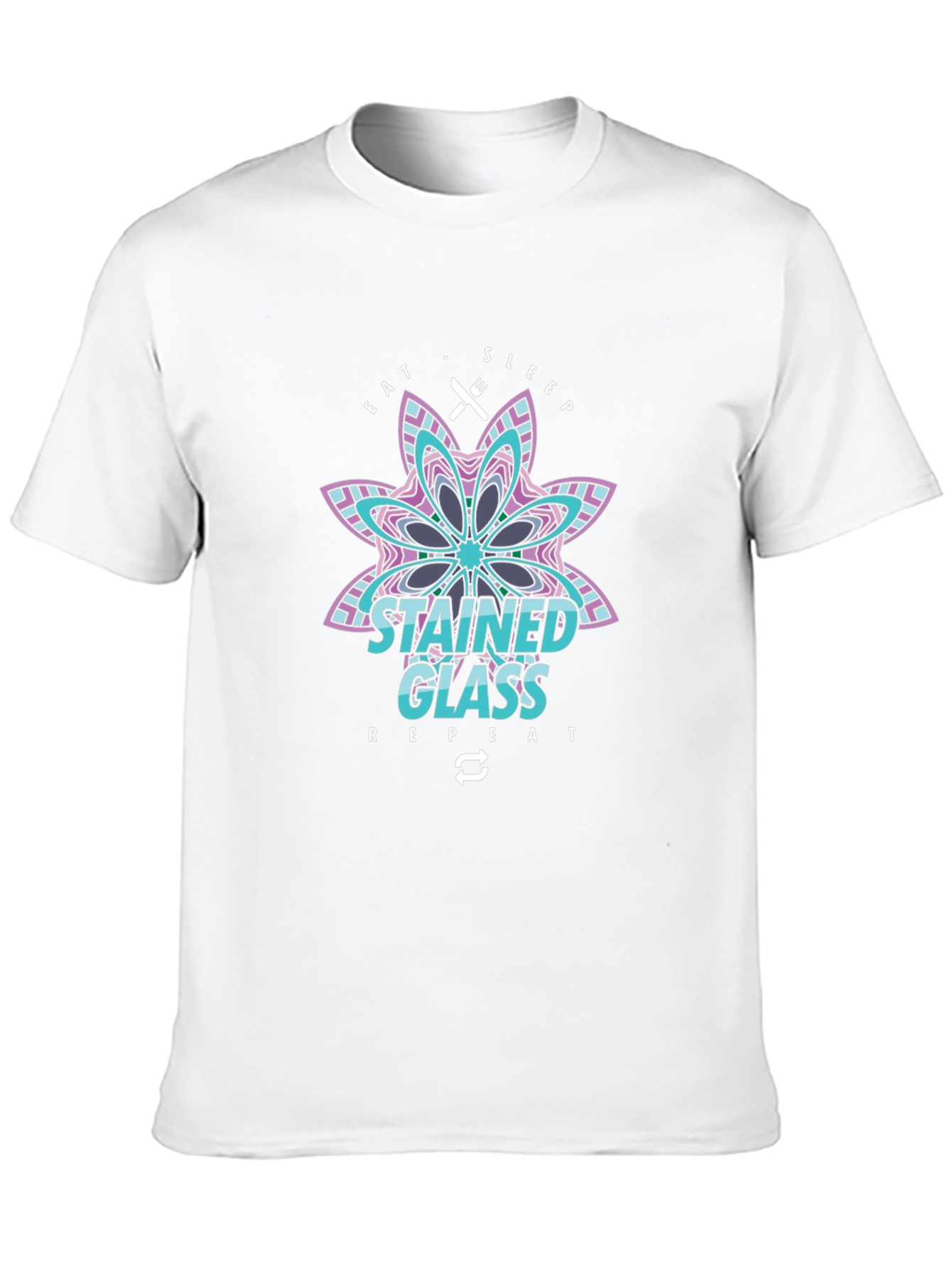 Stained Glass Eat Sleep Repeat Black T-Shirt