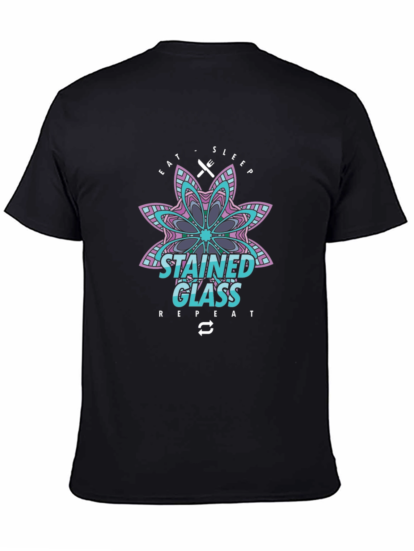 Stained Glass Eat Sleep Repeat Black T-Shirt