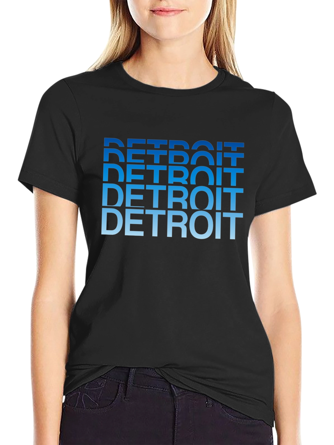 Detroit Text Gradient Black Tee