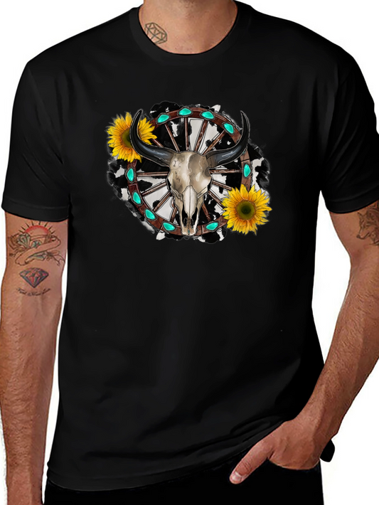 Western Bull Skull Sunflower Graphic Tee