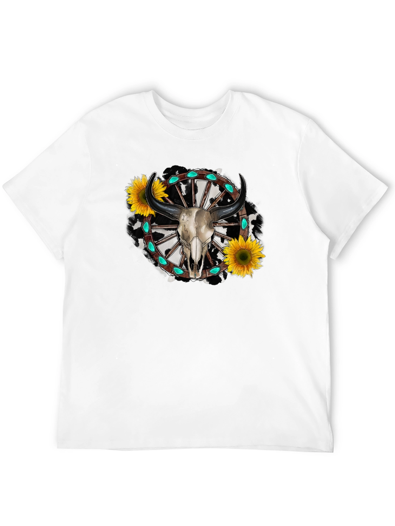Western Bull Skull Sunflower Graphic Tee