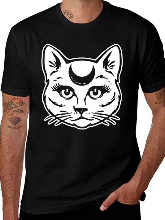 Mystic Cat Moon Graphic Tee - Black