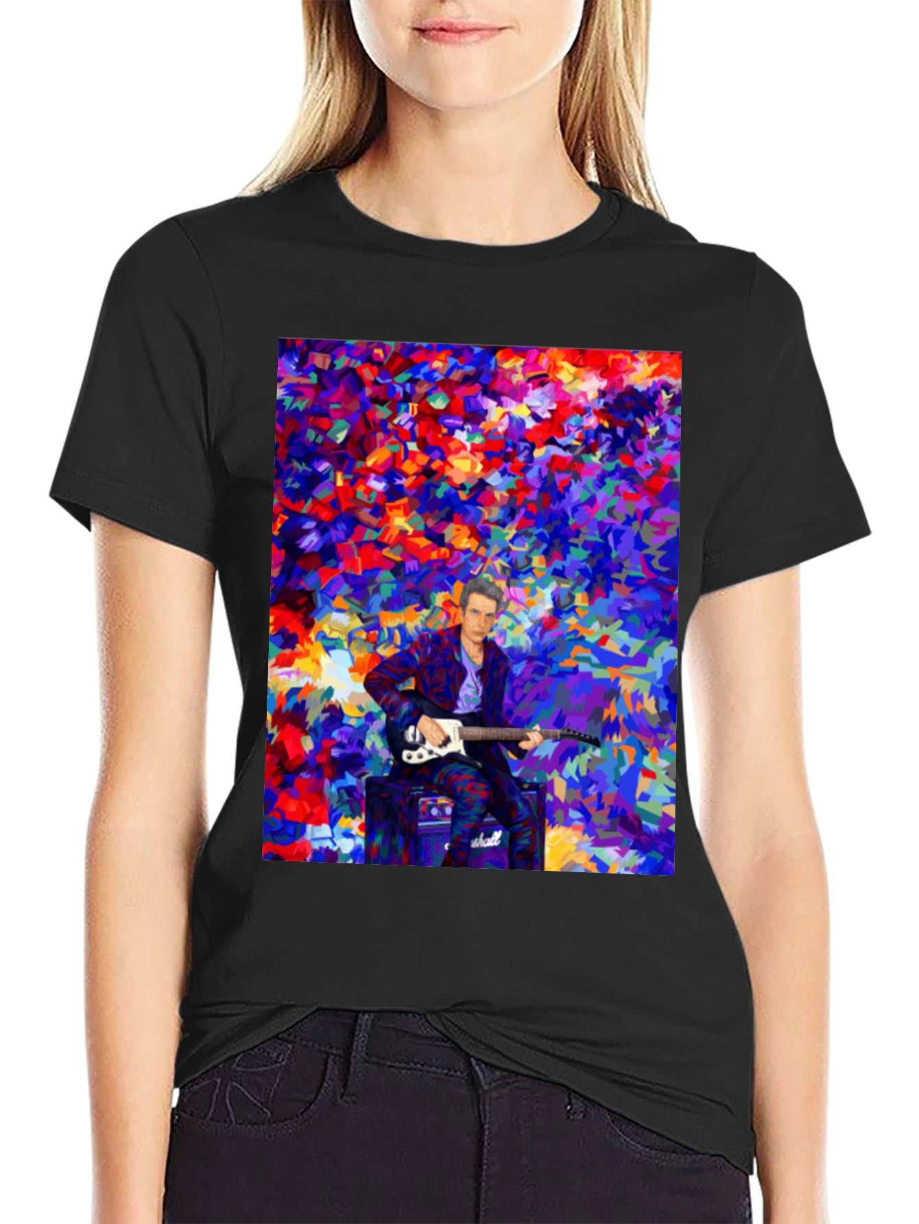 Abstract Guitar Player T-Shirt - Black