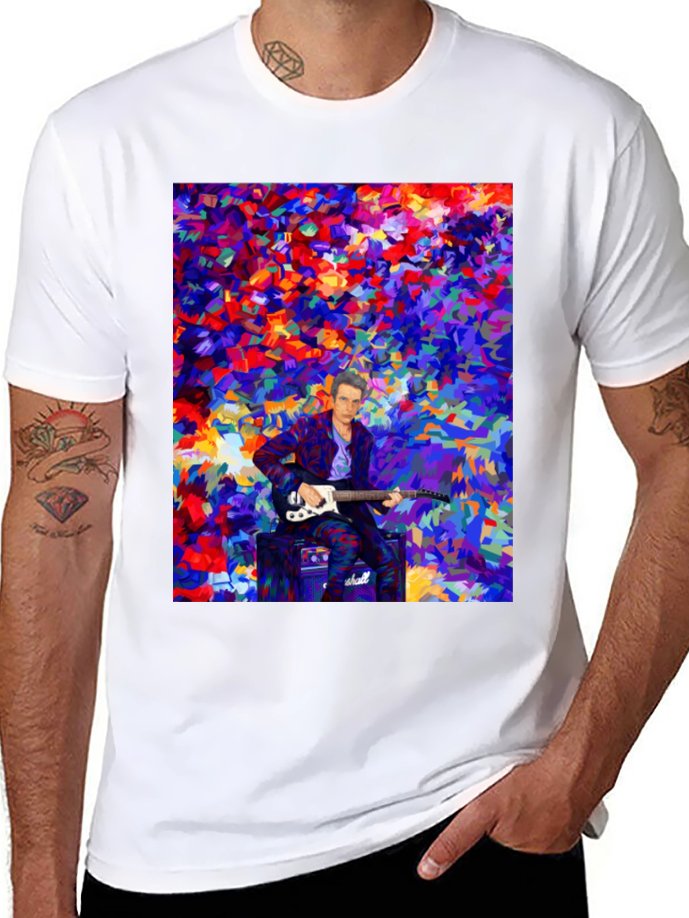 Abstract Guitar Player T-Shirt - Black