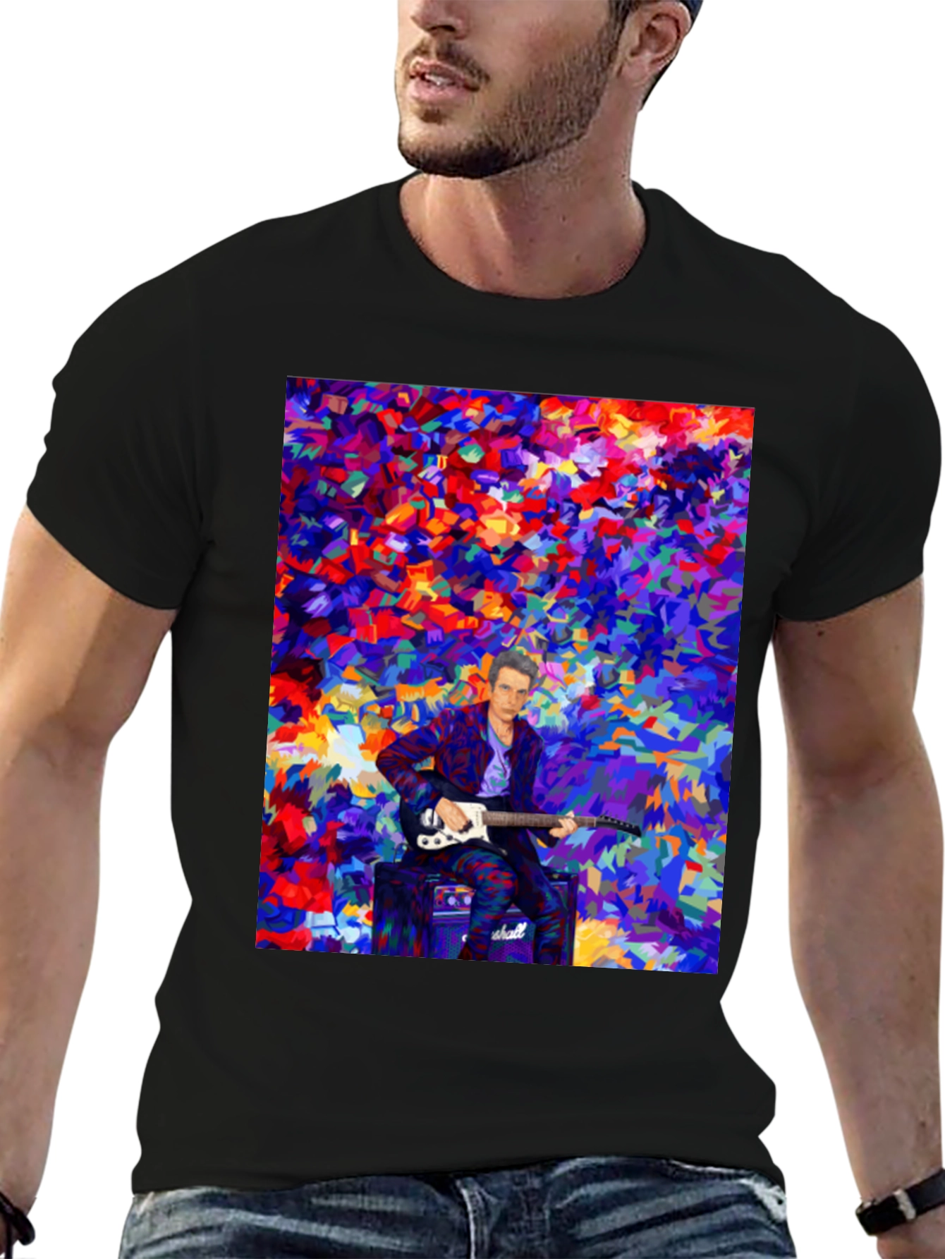 Abstract Guitar Player T-Shirt - Black