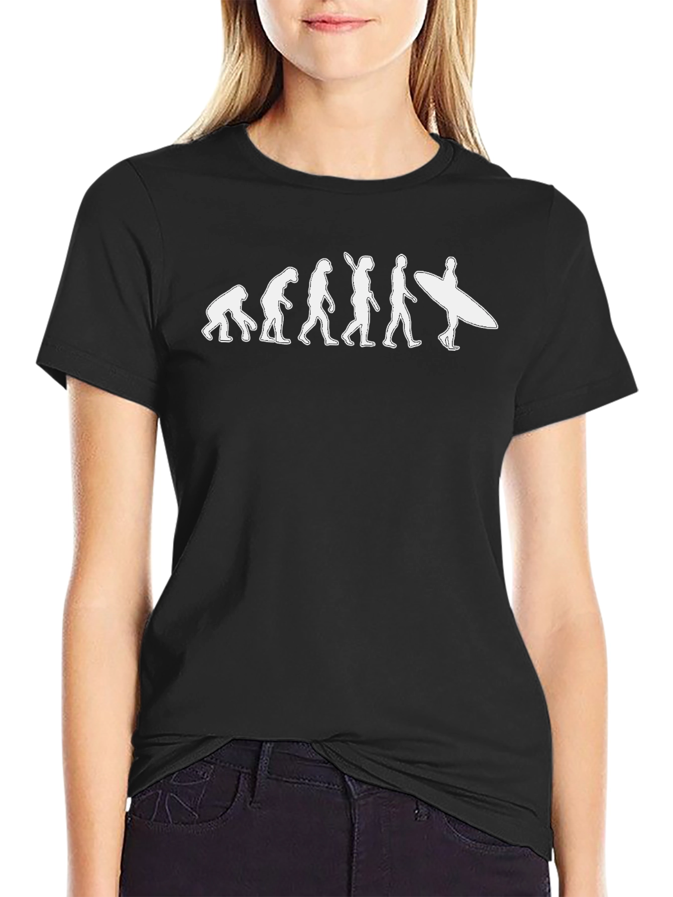 Evolution of Surfing Graphic T-Shirt - Black Cotton Tee