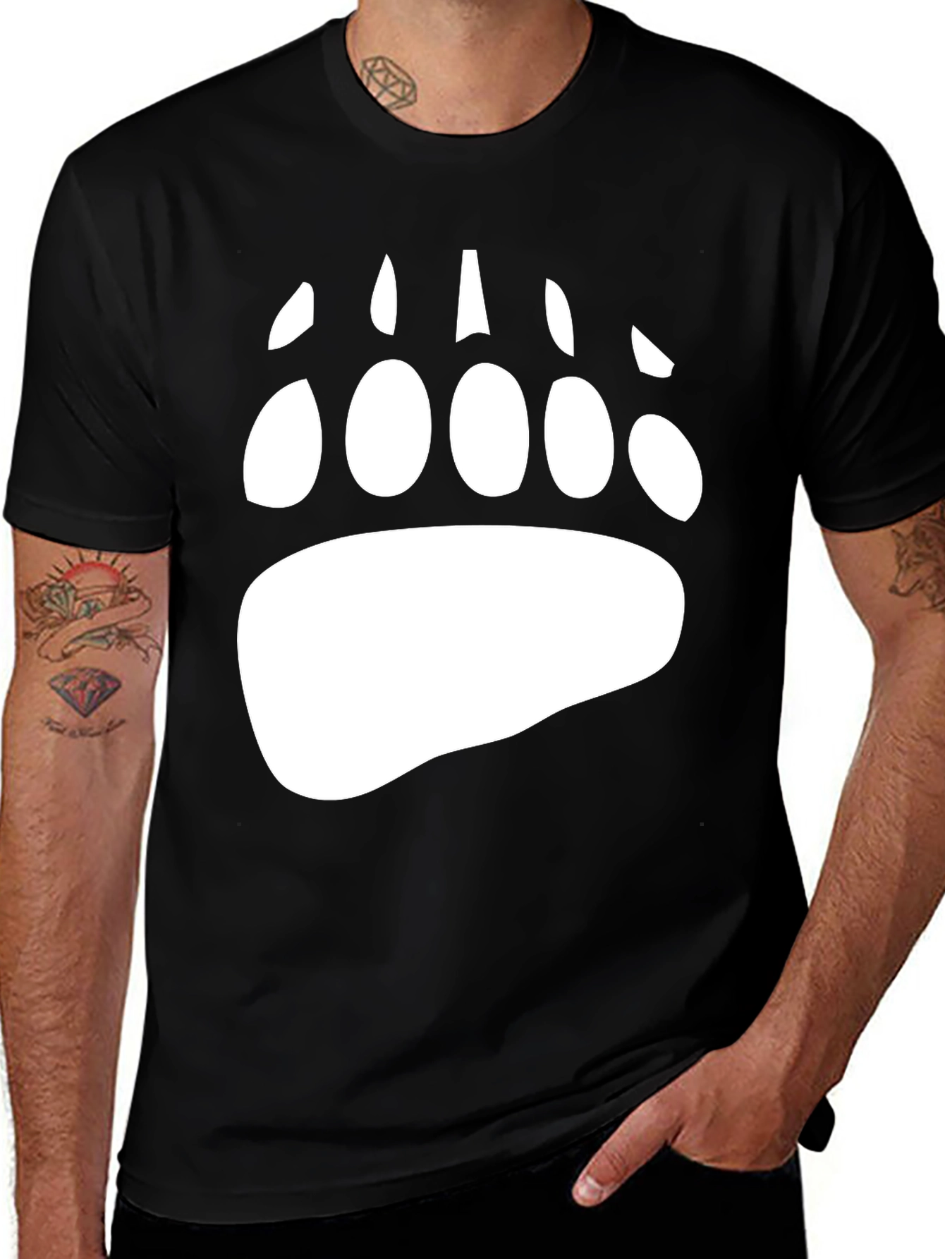 Bear Paw Print Graphic Tee - Black Cotton Blend