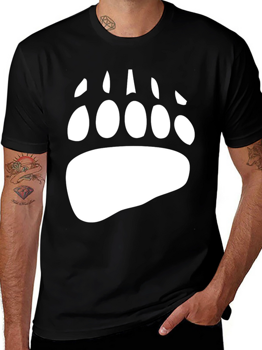 Bear Paw Print Graphic Tee - Black Cotton Blend