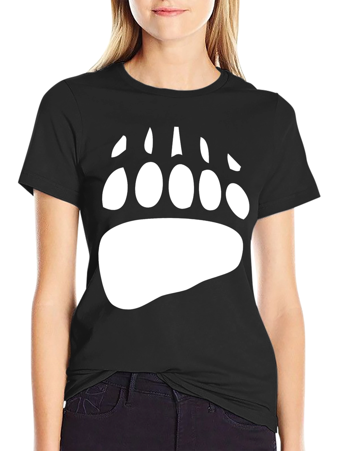 Bear Paw Print Graphic Tee - Black Cotton Blend