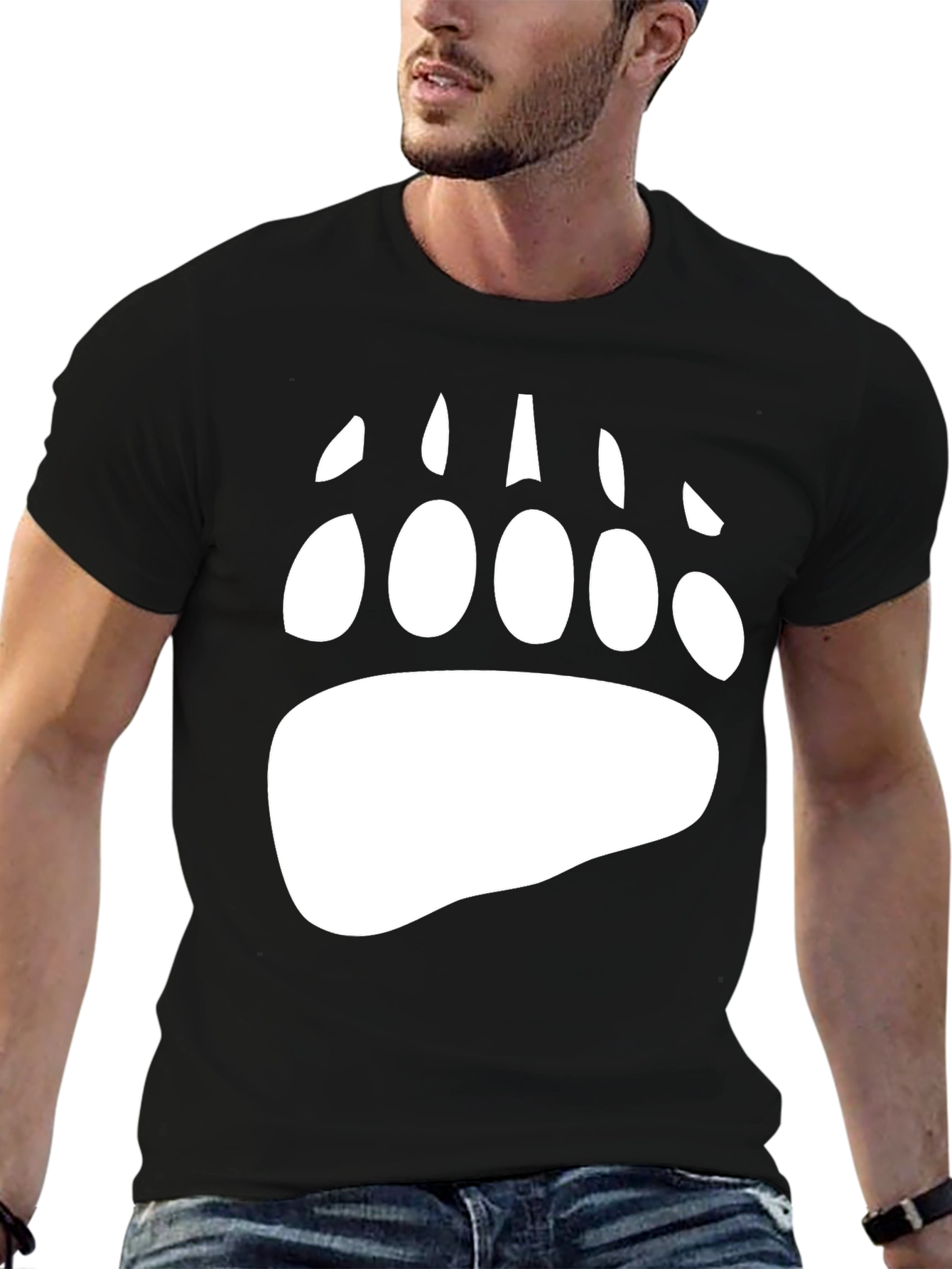 Bear Paw Print Graphic Tee - Black Cotton Blend