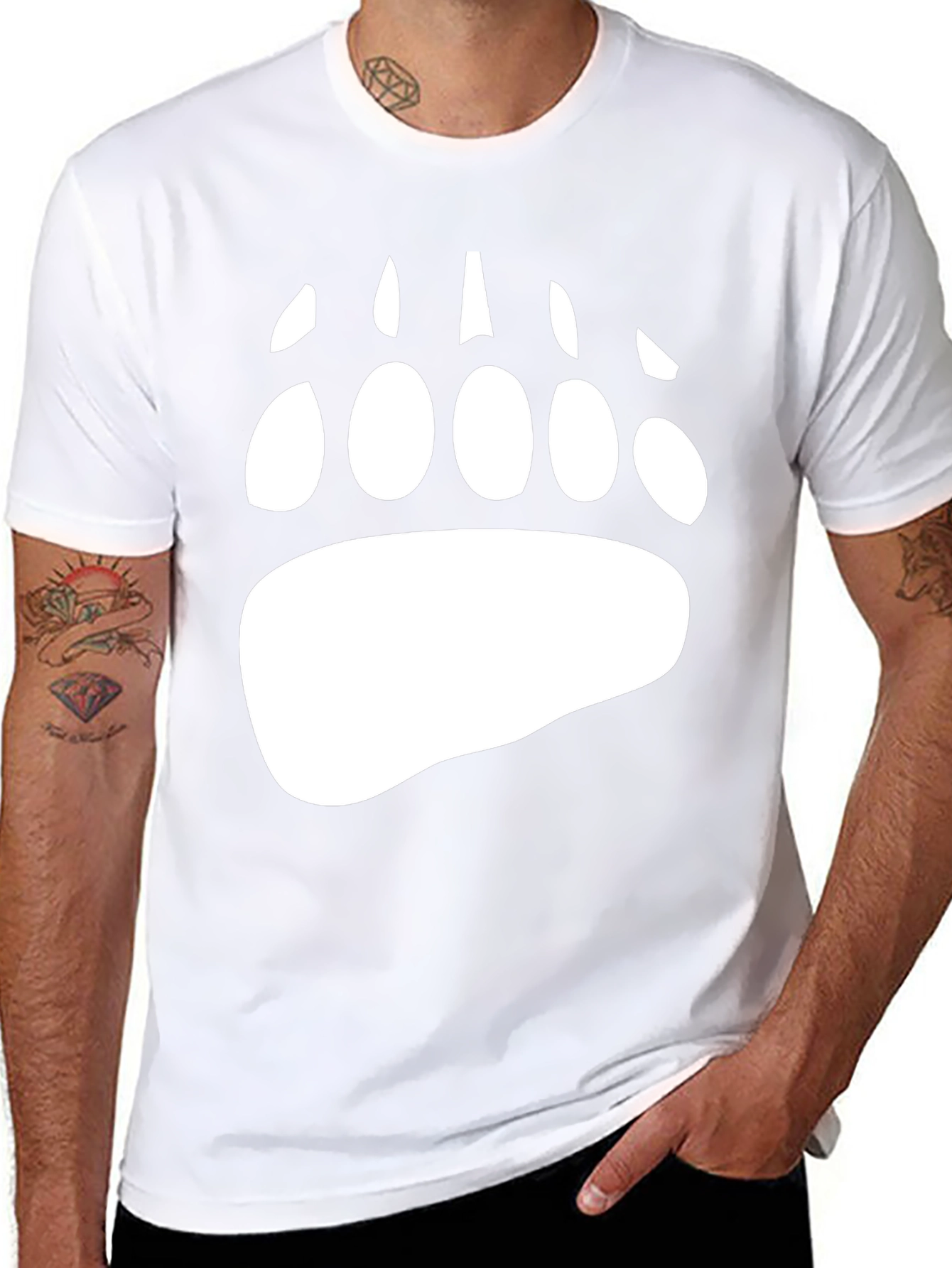 Bear Paw Print Graphic Tee - Black Cotton Blend