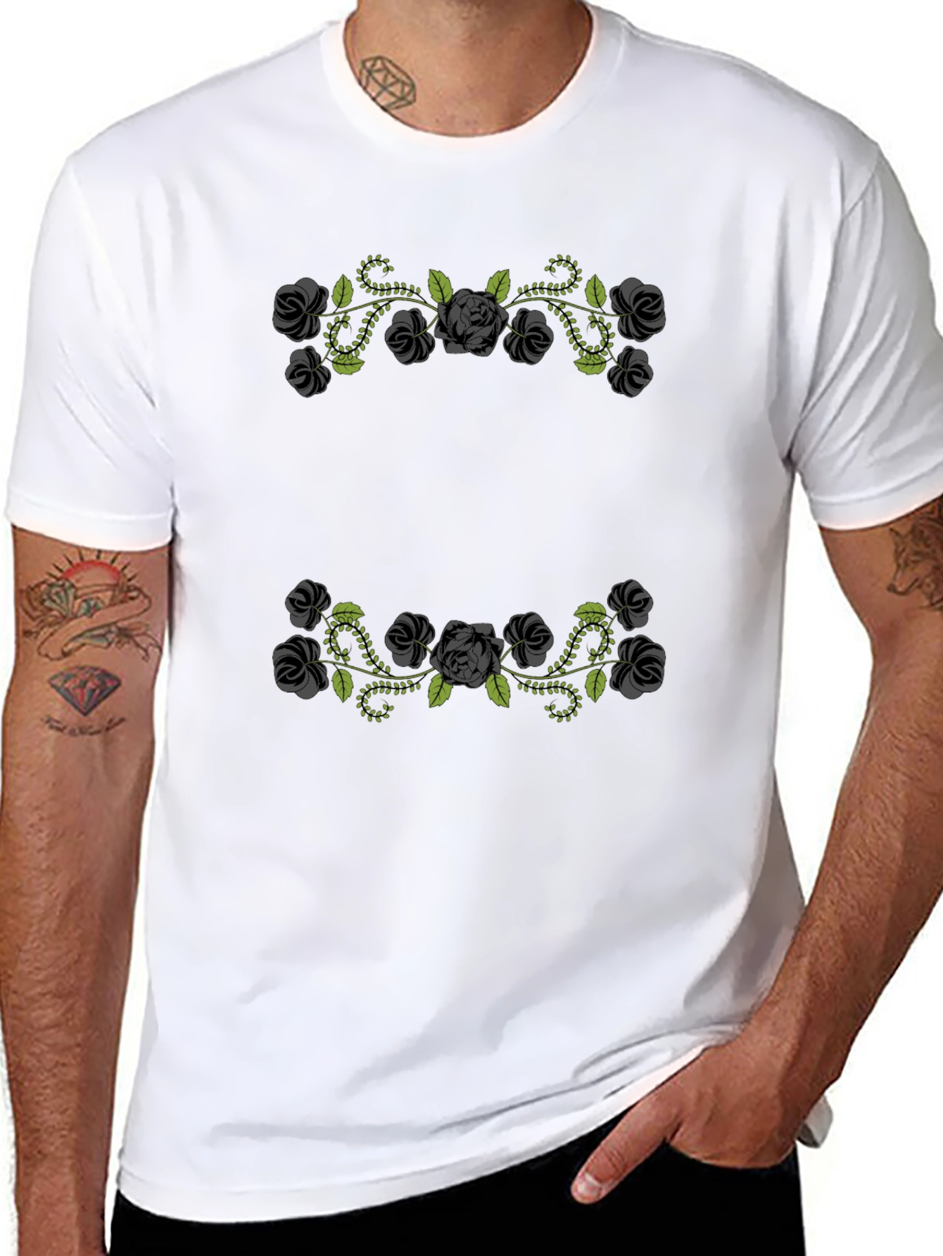 Floral Rose Vine Graphic Black T-Shirt