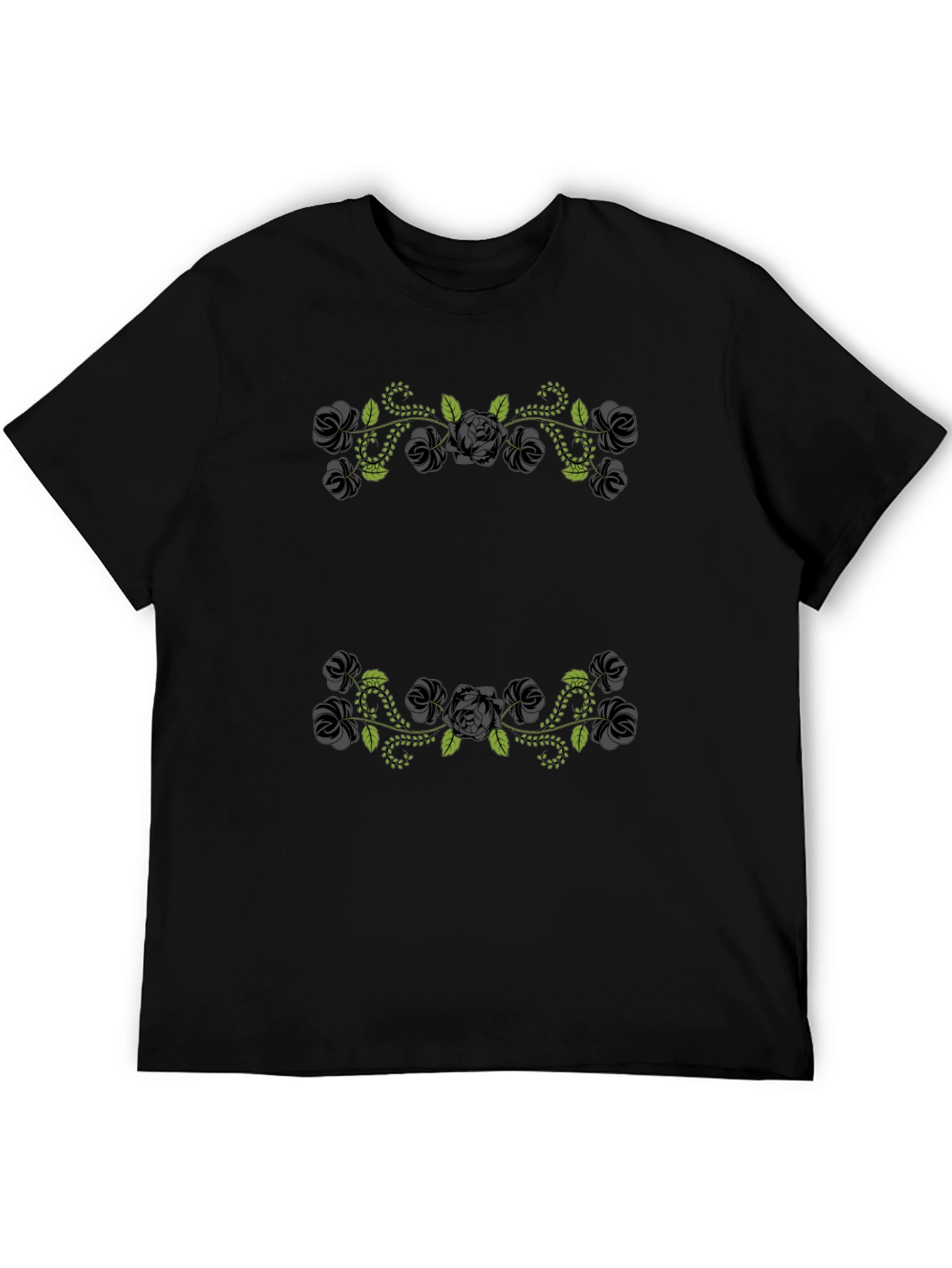 Floral Rose Vine Graphic Black T-Shirt