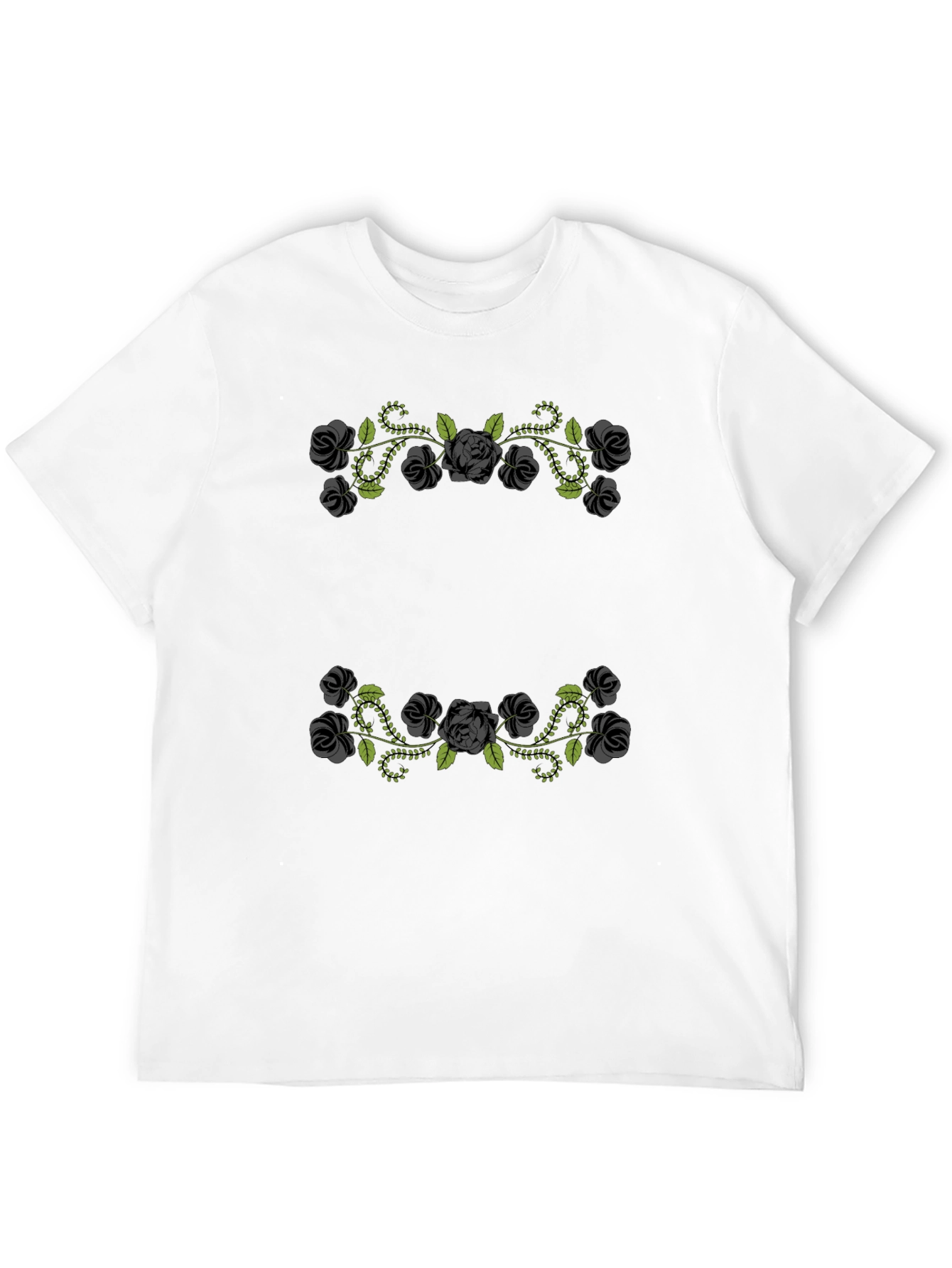 Floral Rose Vine Graphic Black T-Shirt
