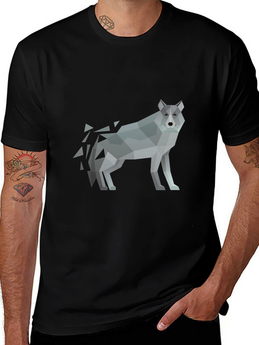 Geometric Wolf Print Black T-Shirt