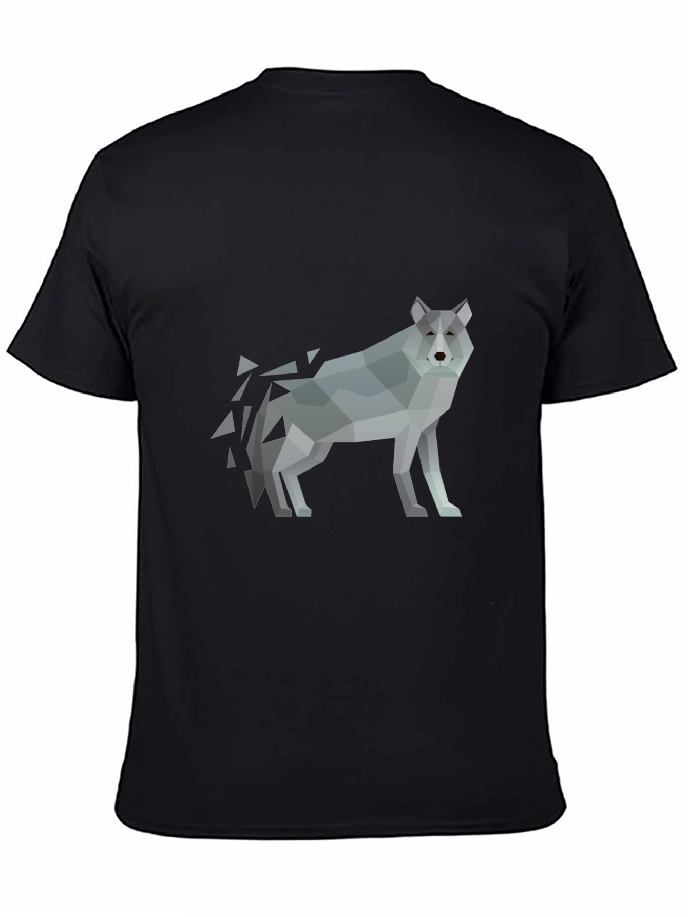 Geometric Wolf Print Black T-Shirt