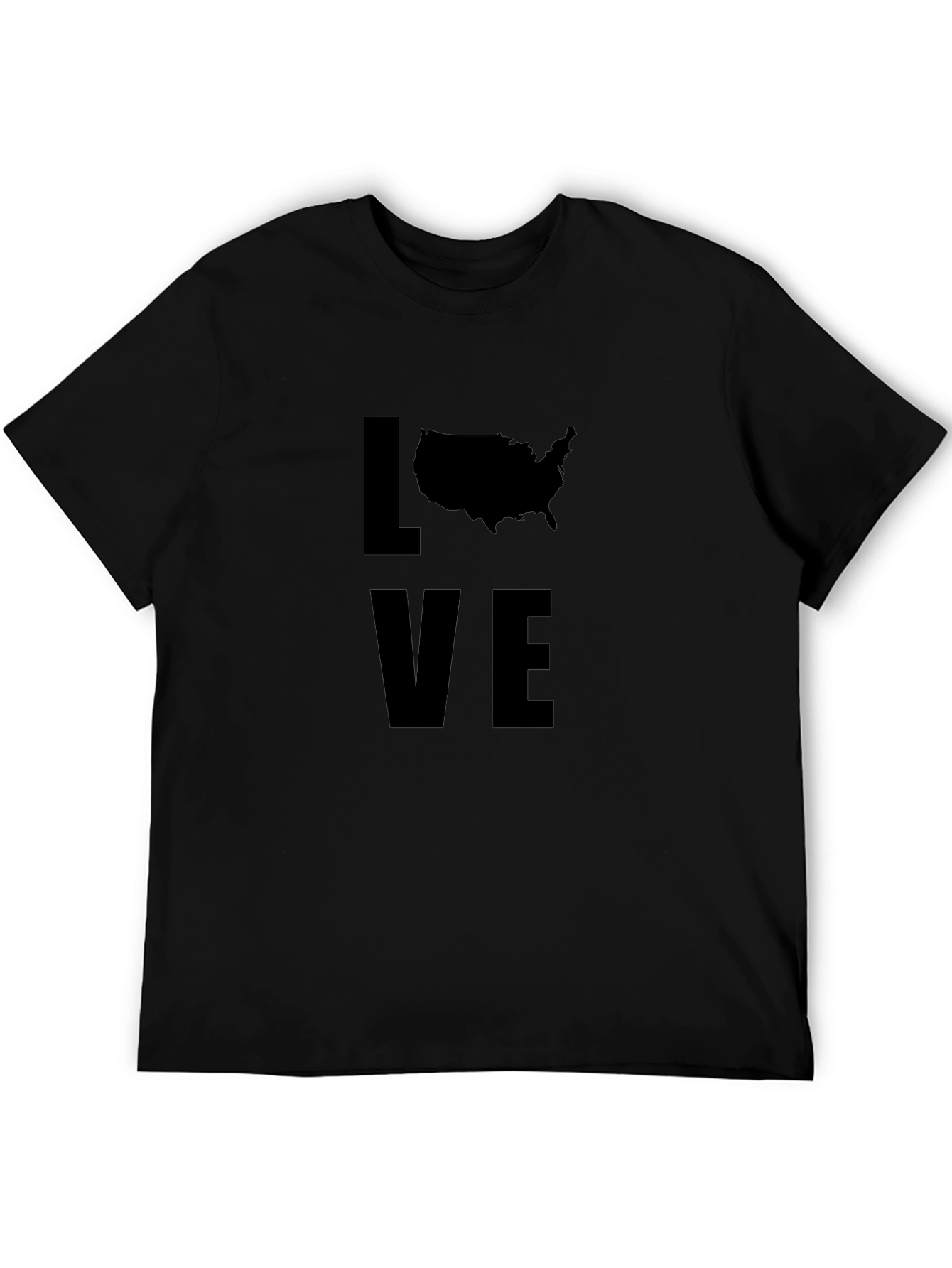 Love USA Map Graphic Tee - Black Crewneck T-Shirt