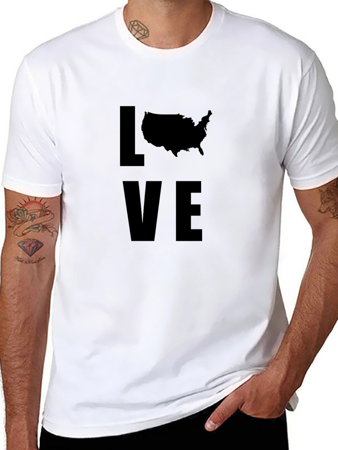 Love USA Map Graphic Tee - Black Crewneck T-Shirt