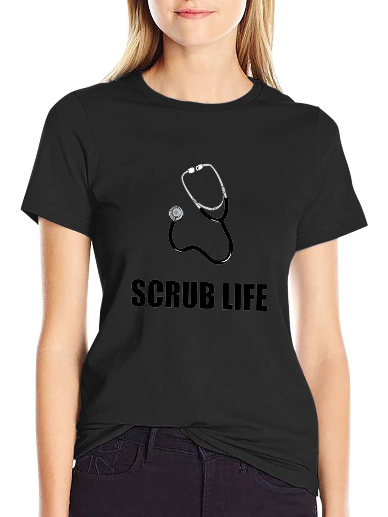 Scrub Life Stethoscope Graphic T-Shirt - Black