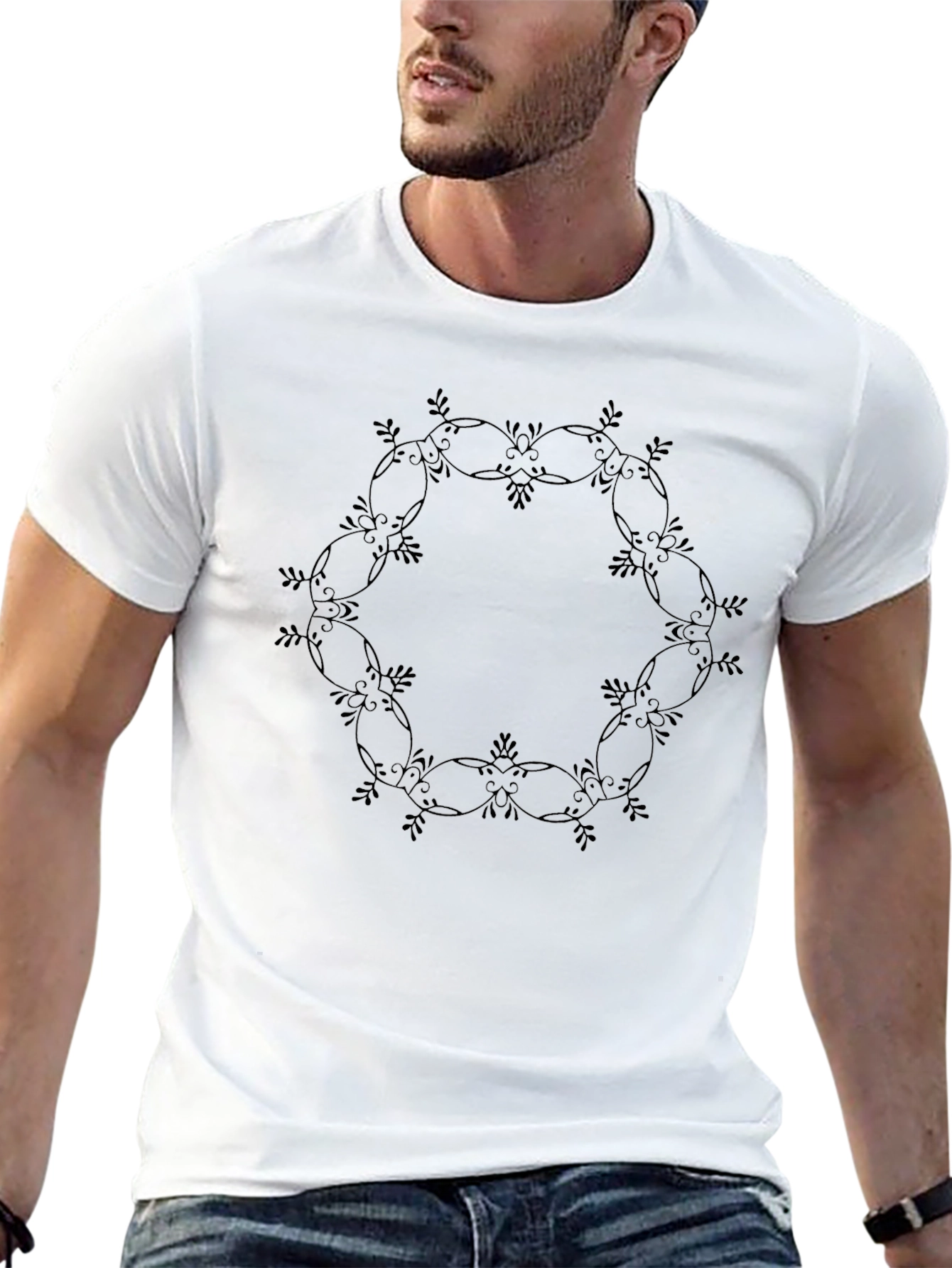 Elegant Black Floral Circle Graphic Tee