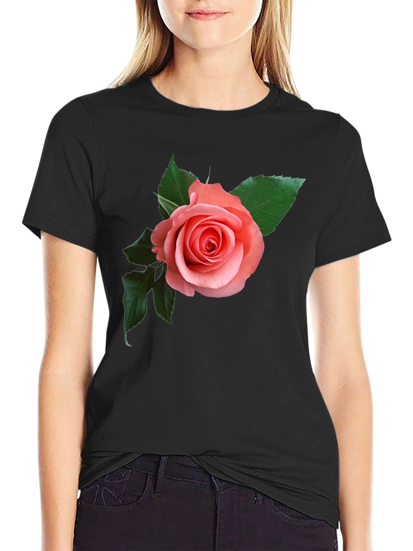 Rose Graphic Black T-Shirt - Floral Design