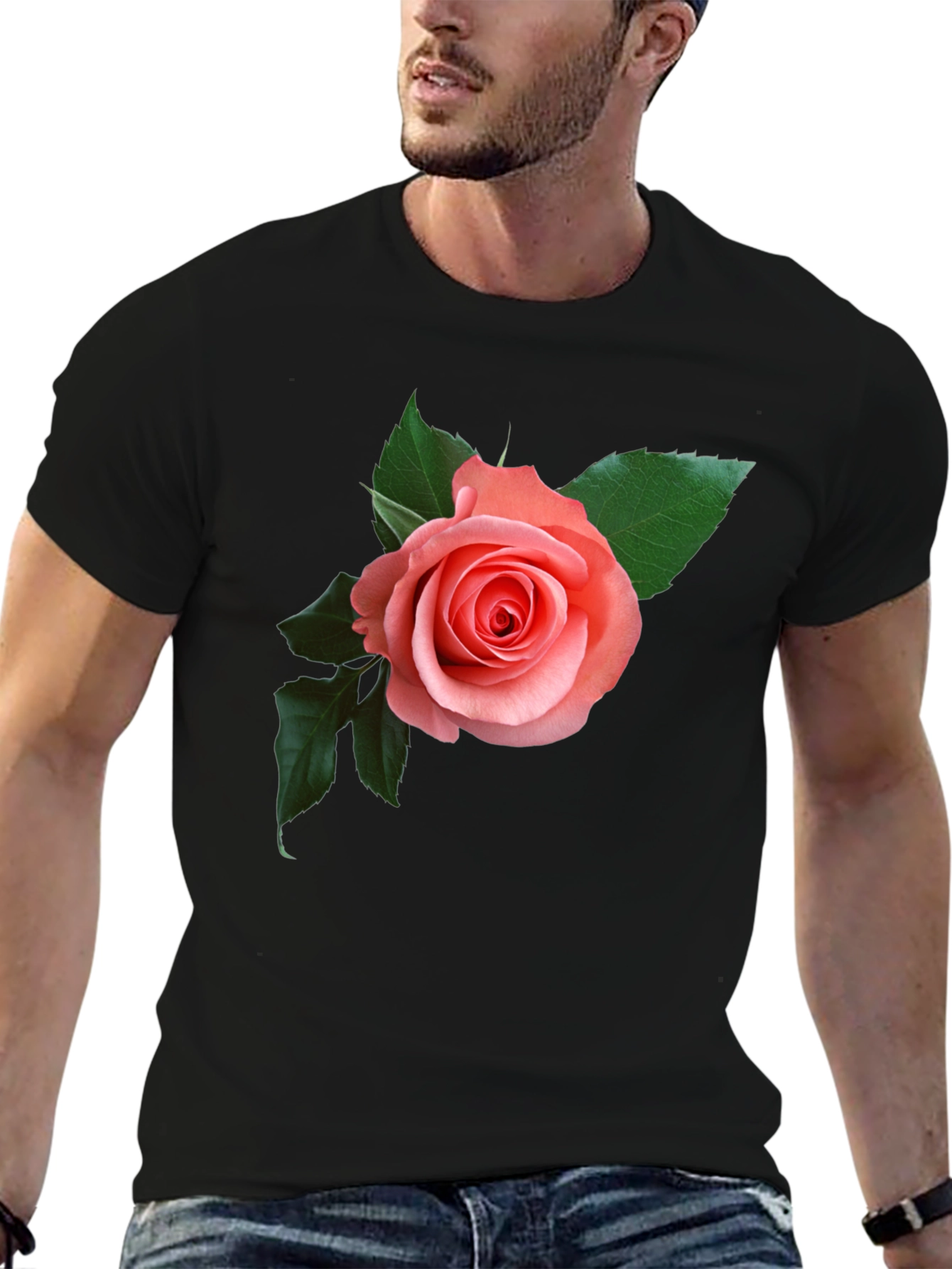 Rose Graphic Black T-Shirt - Floral Design
