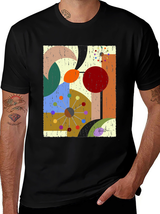 Abstract Geometric Print Black T-Shirt