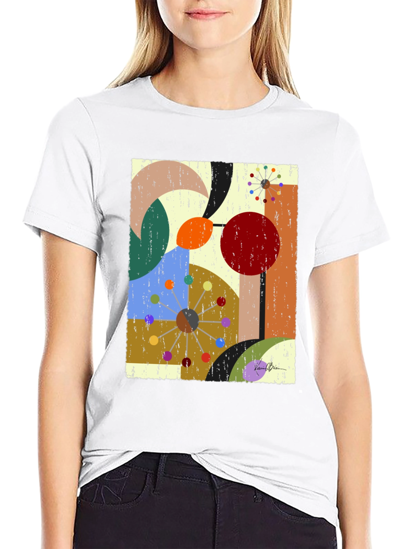 Abstract Geometric Print Black T-Shirt